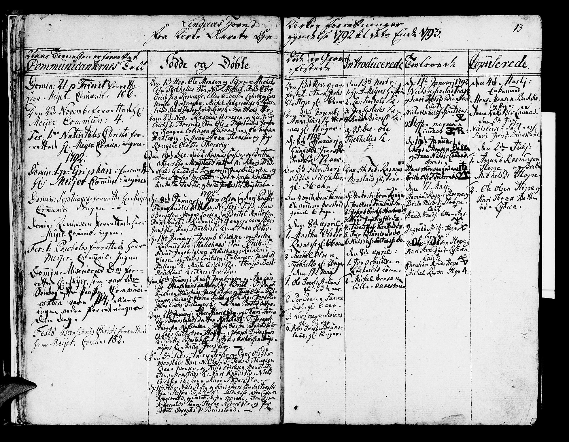 Lindås Sokneprestembete, AV/SAB-A-76701/H/Haa/Haaa/L0005: Parish register (official) no. A 5, 1791-1813, p. 13