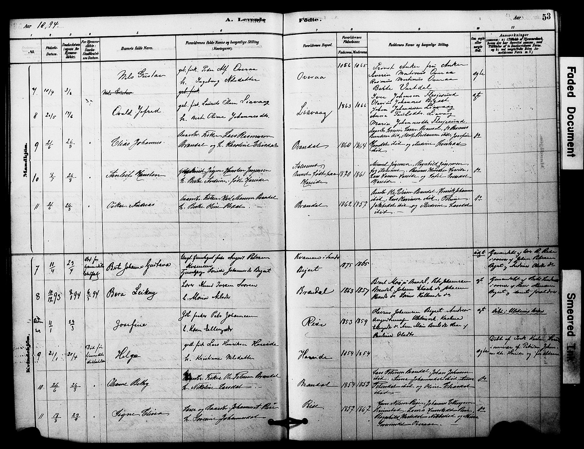 Ministerialprotokoller, klokkerbøker og fødselsregistre - Møre og Romsdal, SAT/A-1454/510/L0122: Parish register (official) no. 510A02, 1878-1897, p. 53