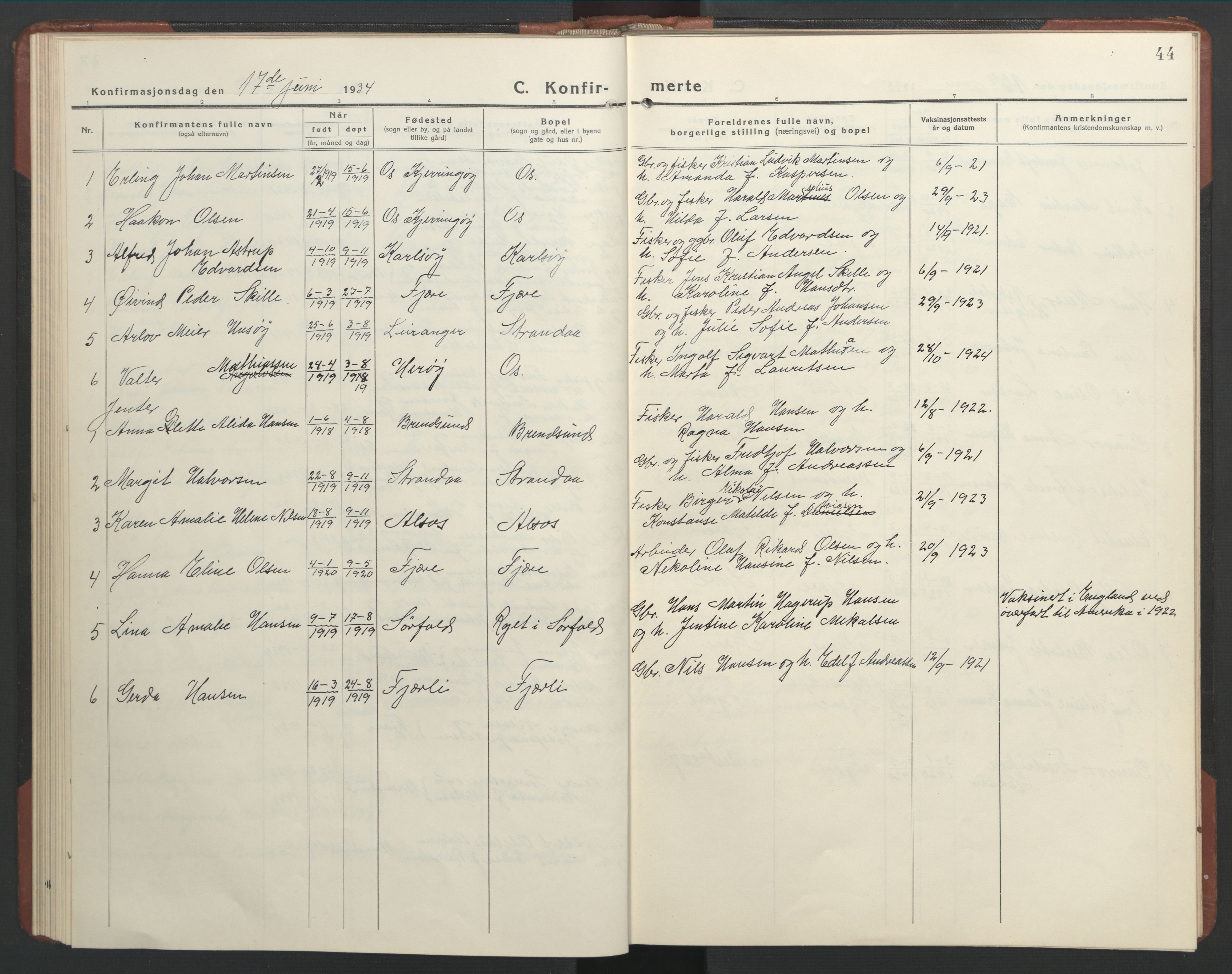 Ministerialprotokoller, klokkerbøker og fødselsregistre - Nordland, AV/SAT-A-1459/803/L0078: Parish register (copy) no. 803C05, 1931-1952, p. 44
