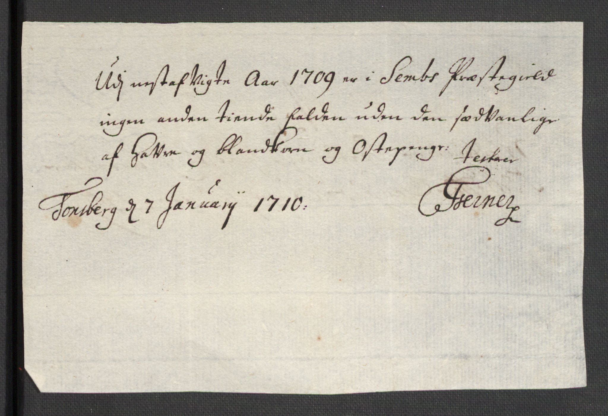 Rentekammeret inntil 1814, Reviderte regnskaper, Fogderegnskap, RA/EA-4092/R32/L1874: Fogderegnskap Jarlsberg grevskap, 1709, p. 163