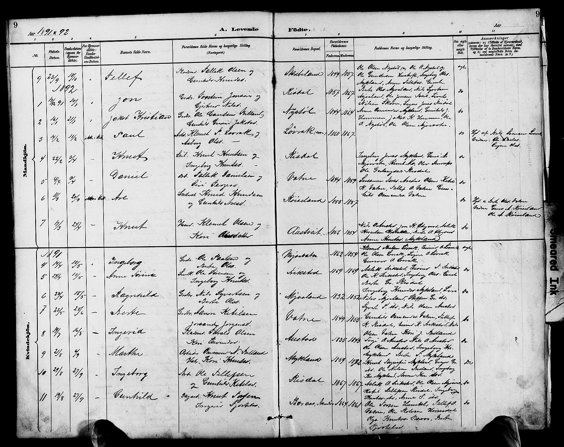 Herefoss sokneprestkontor, AV/SAK-1111-0019/F/Fb/Fbc/L0003: Parish register (copy) no. B 3, 1887-1915, p. 9