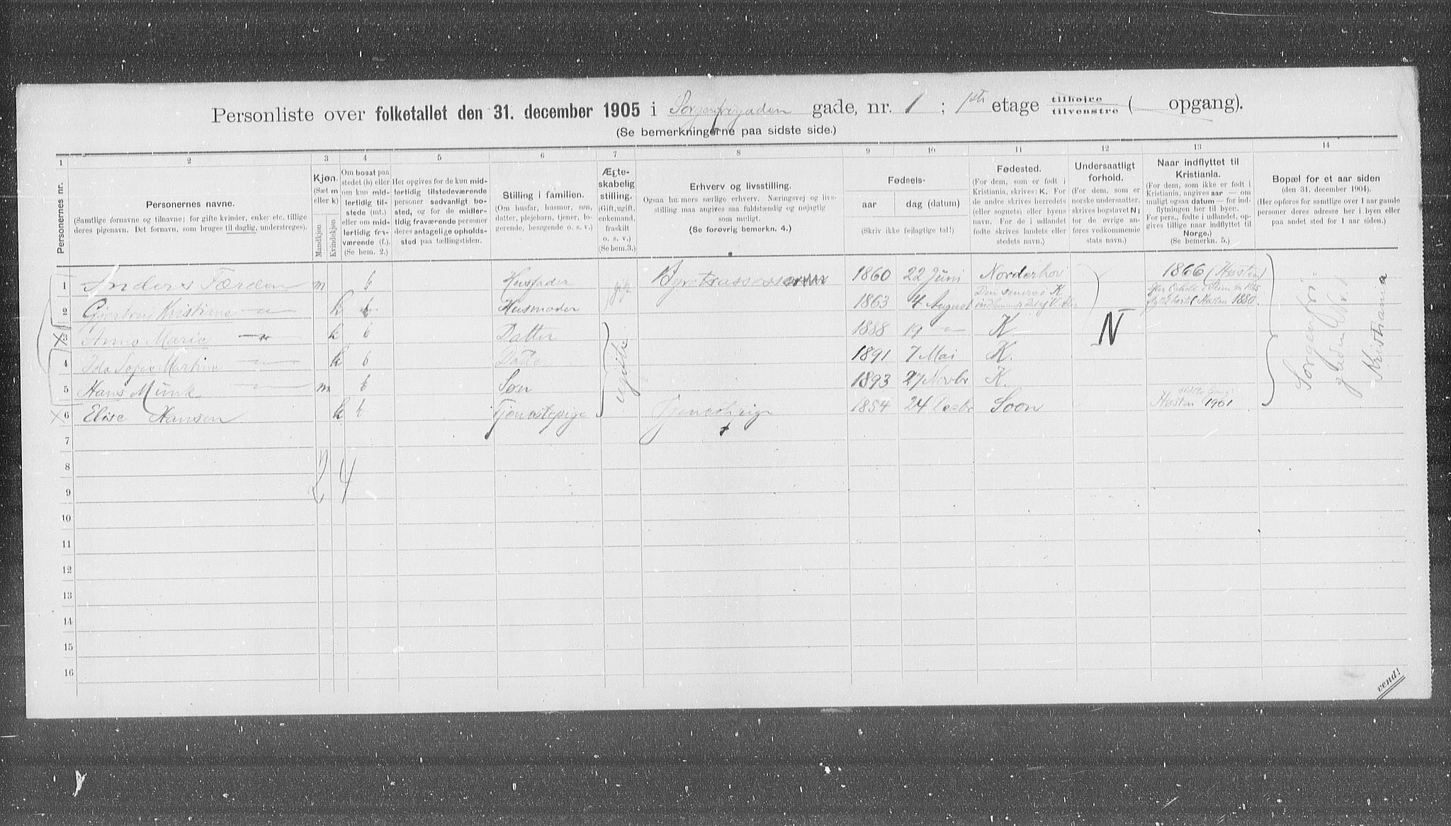 OBA, Municipal Census 1905 for Kristiania, 1905, p. 51779