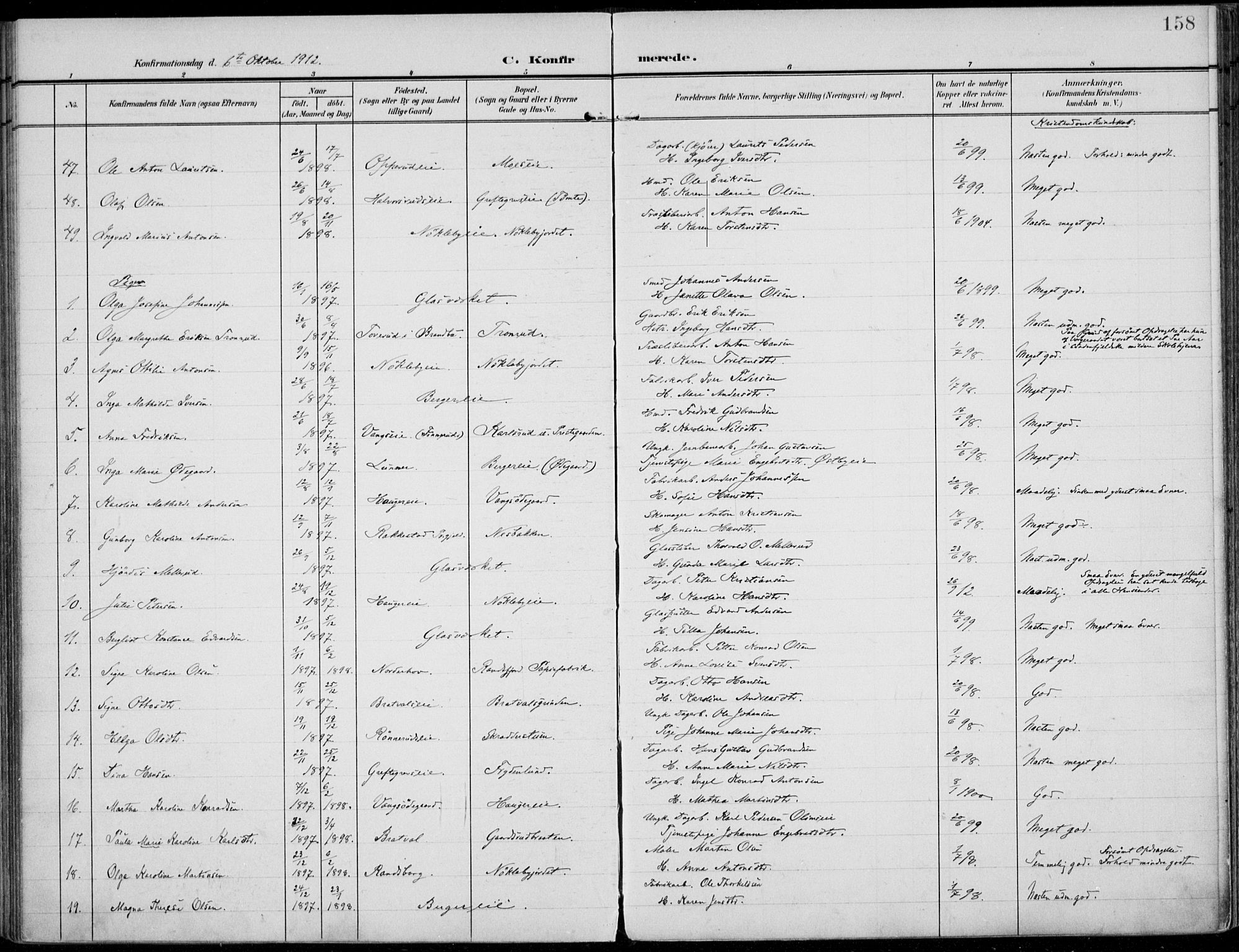 Jevnaker prestekontor, AV/SAH-PREST-116/H/Ha/Haa/L0011: Parish register (official) no. 11, 1902-1913, p. 158