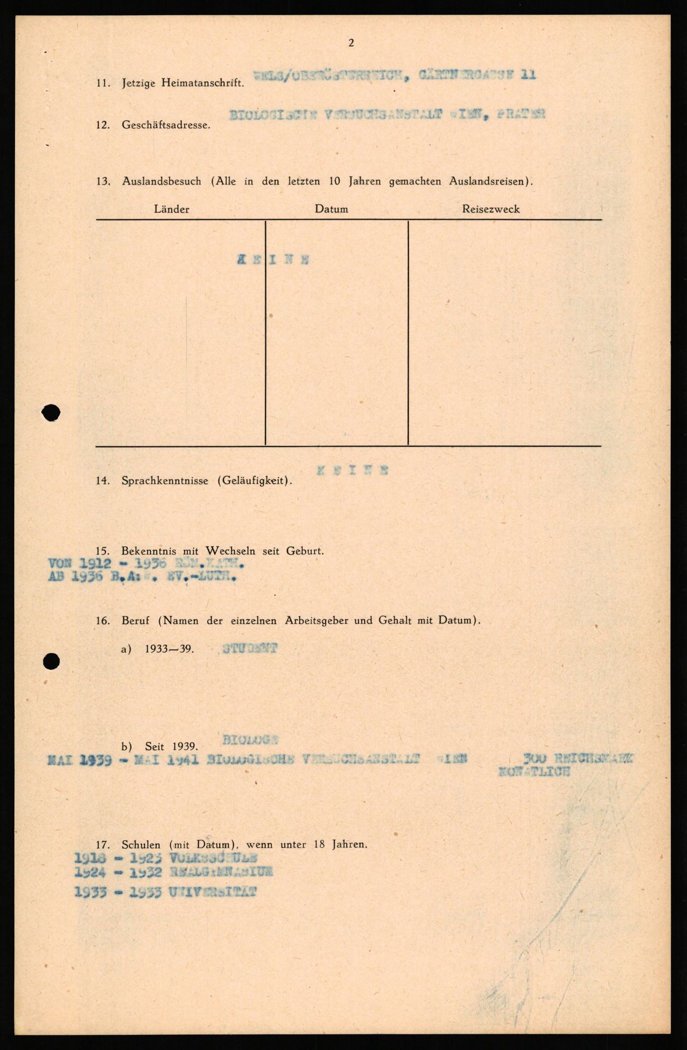 Forsvaret, Forsvarets overkommando II, AV/RA-RAFA-3915/D/Db/L0040: CI Questionaires. Tyske okkupasjonsstyrker i Norge. Østerrikere., 1945-1946, p. 153