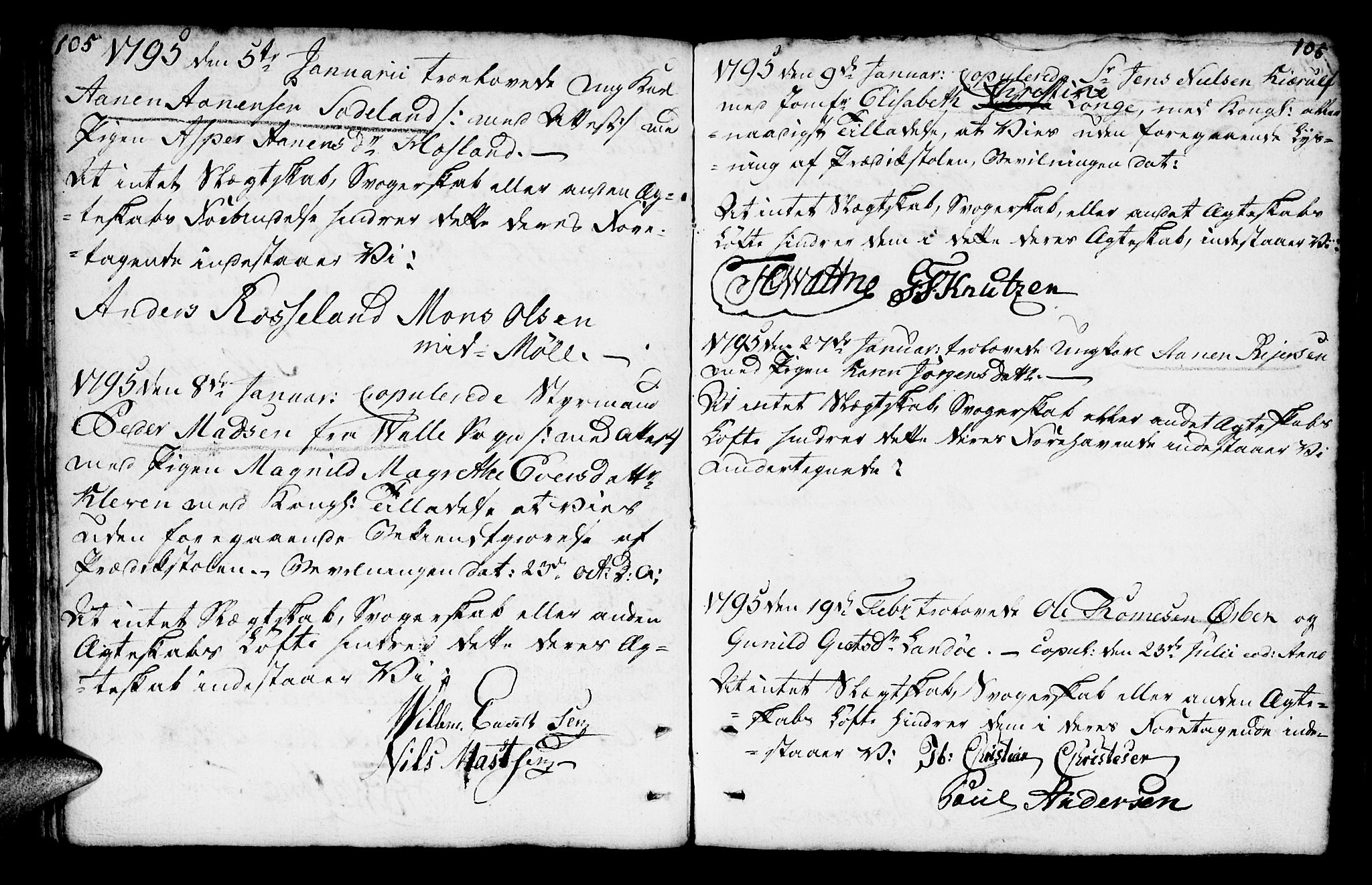 Mandal sokneprestkontor, AV/SAK-1111-0030/F/Fa/Faa/L0007: Parish register (official) no. A 7, 1783-1818, p. 105-106