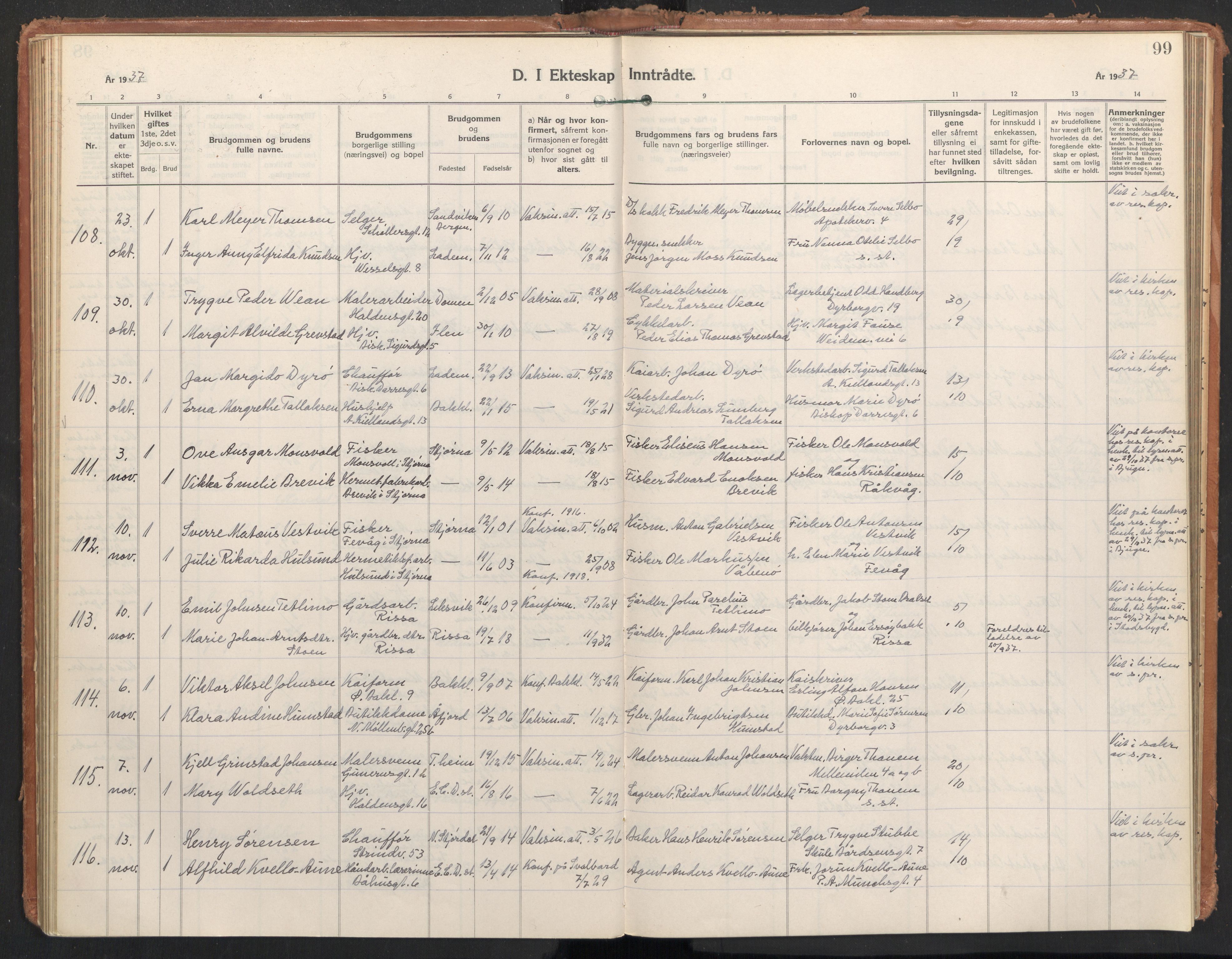 Ministerialprotokoller, klokkerbøker og fødselsregistre - Sør-Trøndelag, AV/SAT-A-1456/604/L0209: Parish register (official) no. 604A29, 1931-1945, p. 99