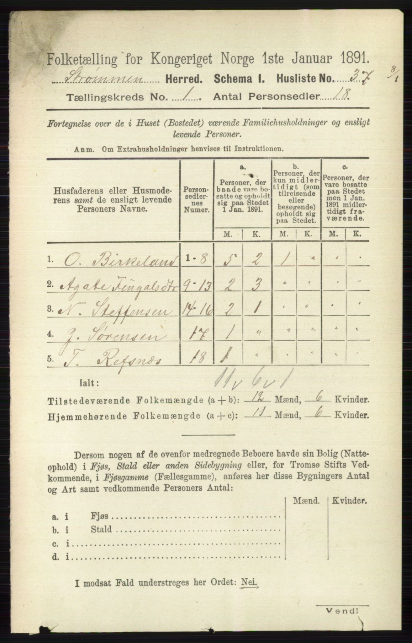 RA, 1891 census for 0711 Strømm, 1891, p. 55