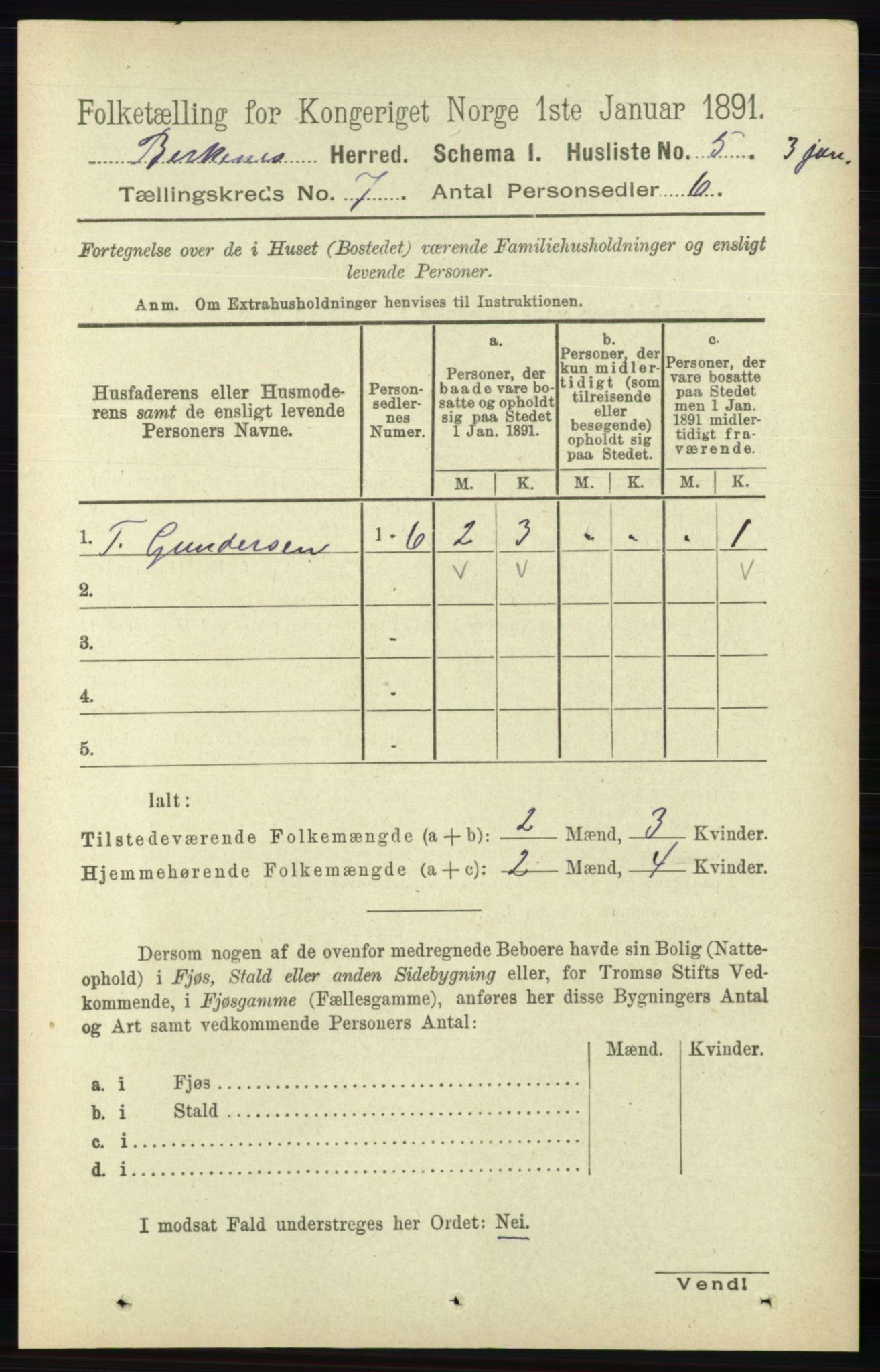 RA, 1891 Census for 0928 Birkenes, 1891, p. 1946