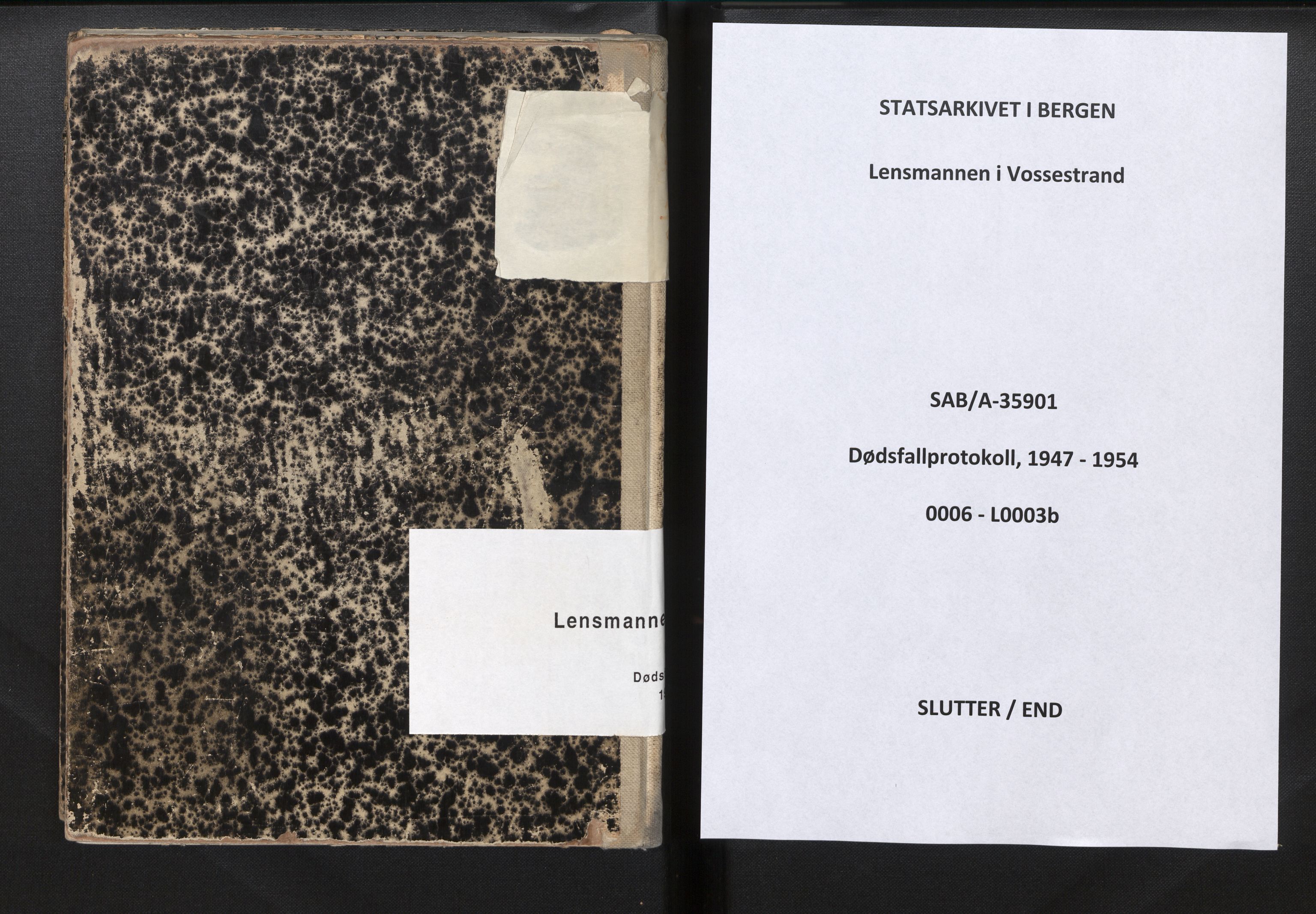 Lensmannen i Vossestrand, SAB/A-35901/0006/L0003b: Dødsfallprotokoll, 1947-1954