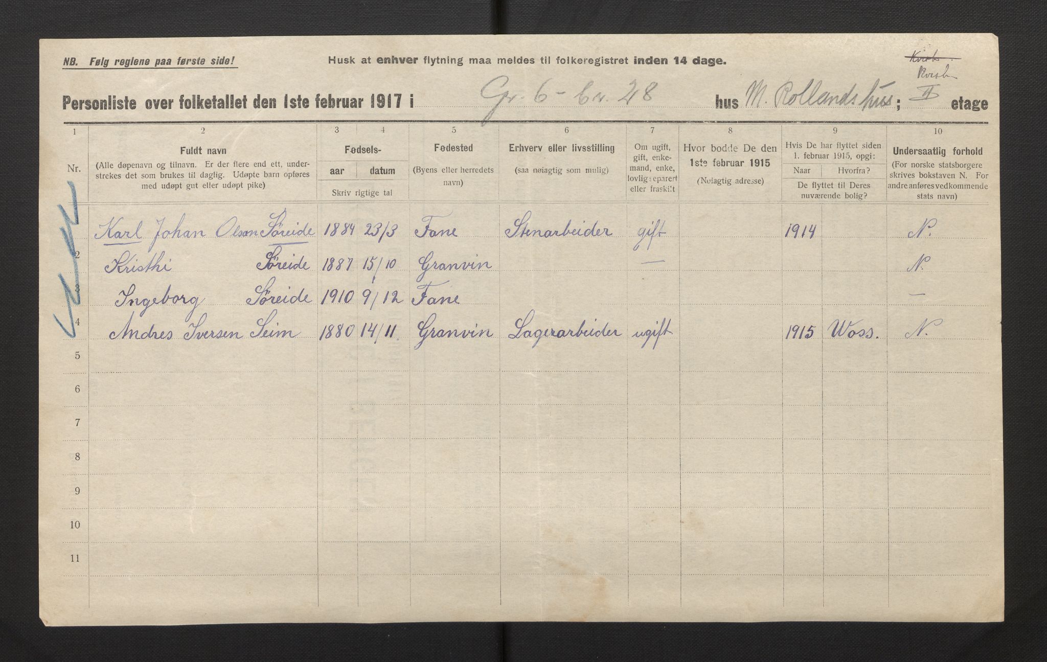 SAB, Municipal Census 1917 for Bergen, 1917, p. 47898