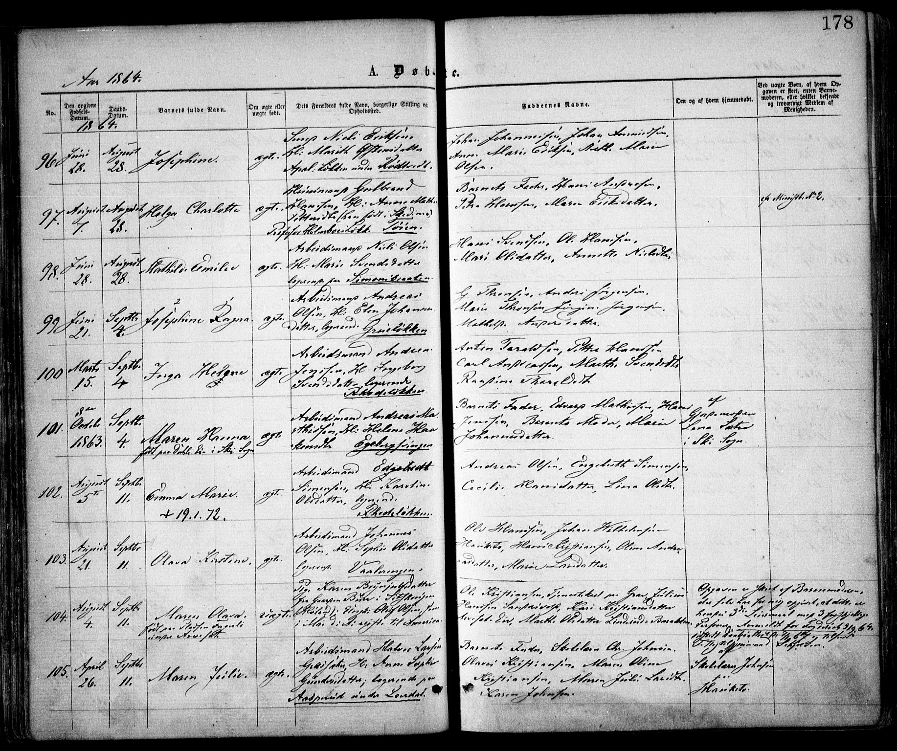 Østre Aker prestekontor Kirkebøker, SAO/A-10840/F/Fa/L0001: Parish register (official) no. I 1, 1861-1869, p. 178