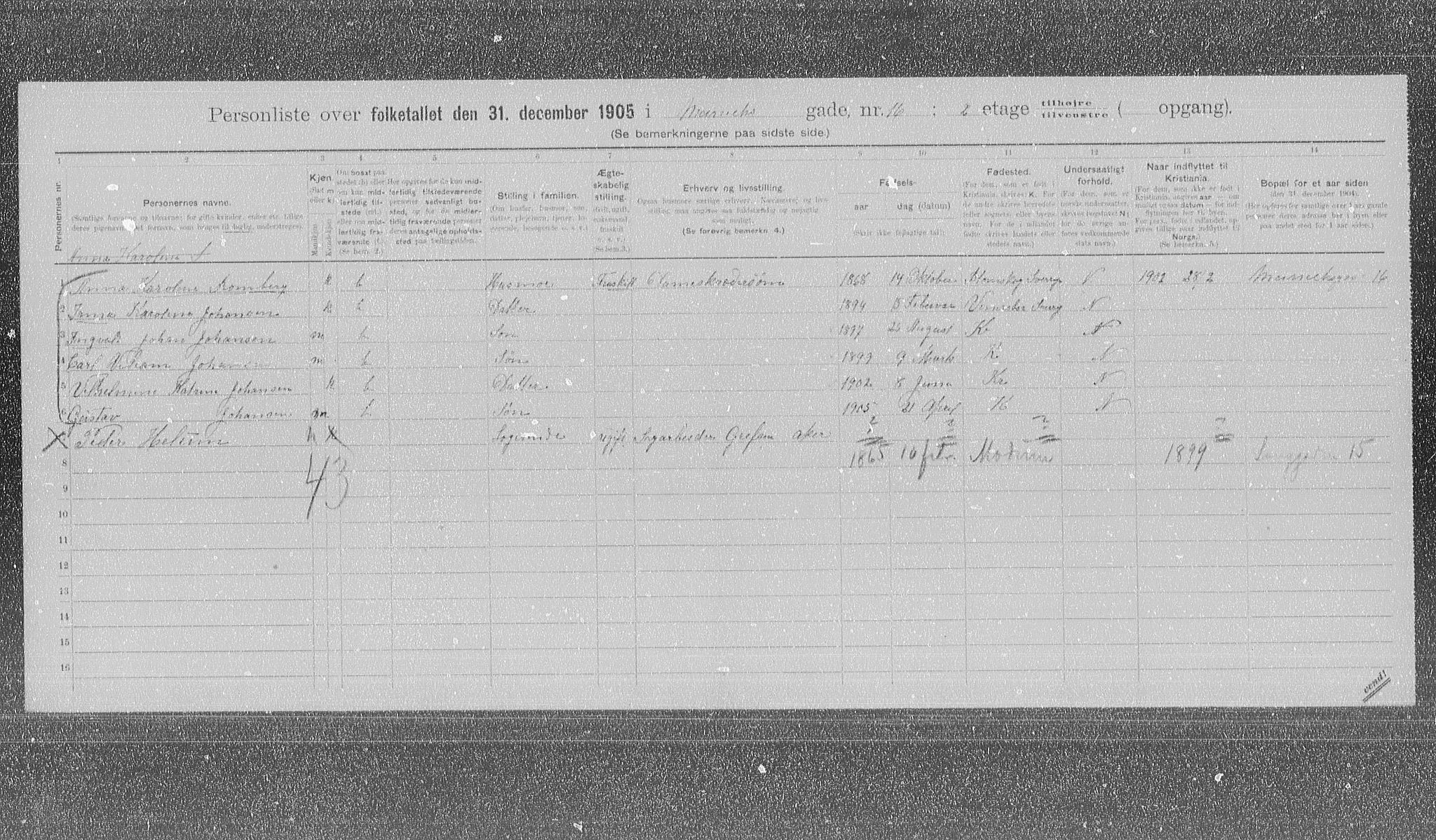 OBA, Municipal Census 1905 for Kristiania, 1905, p. 34161