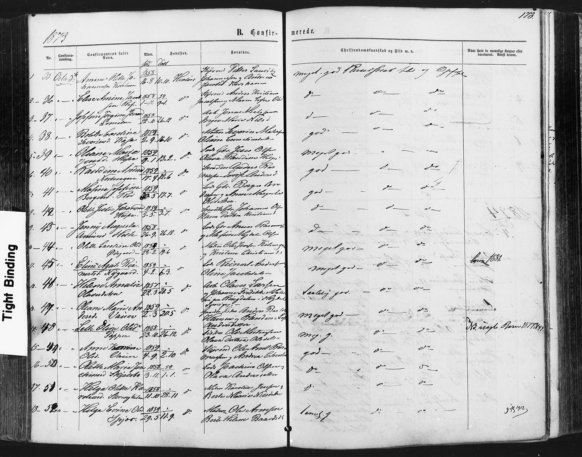 Hvaler prestekontor Kirkebøker, AV/SAO-A-2001/F/Fa/L0007: Parish register (official) no. I 7, 1864-1878, p. 173