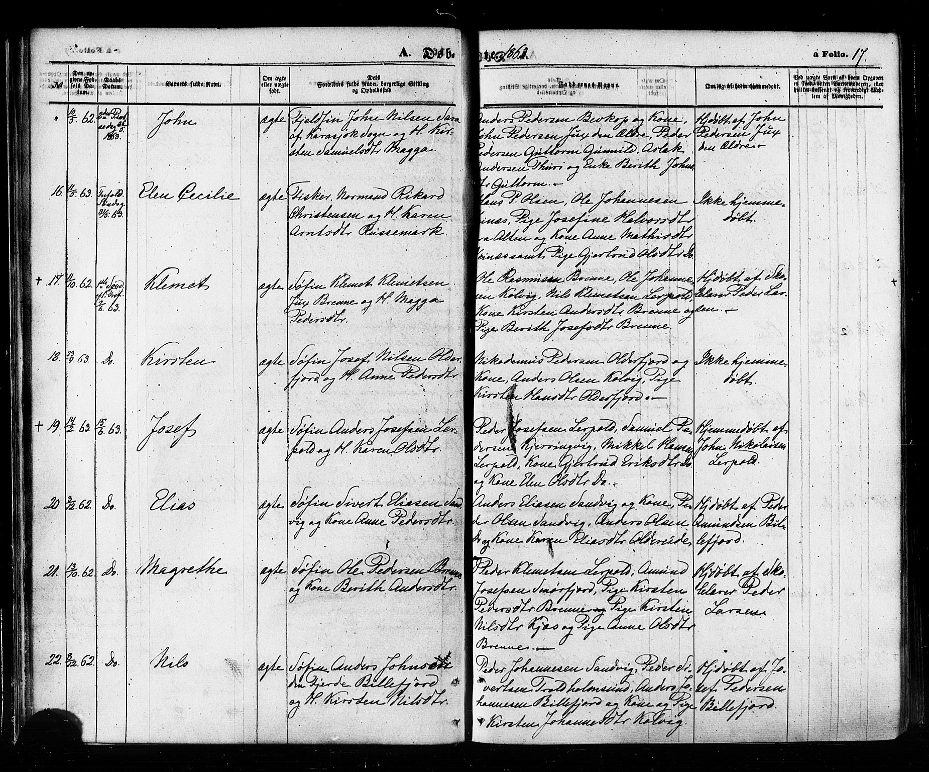 Kistrand/Porsanger sokneprestembete, AV/SATØ-S-1351/H/Ha/L0005.kirke: Parish register (official) no. 5, 1860-1874, p. 17