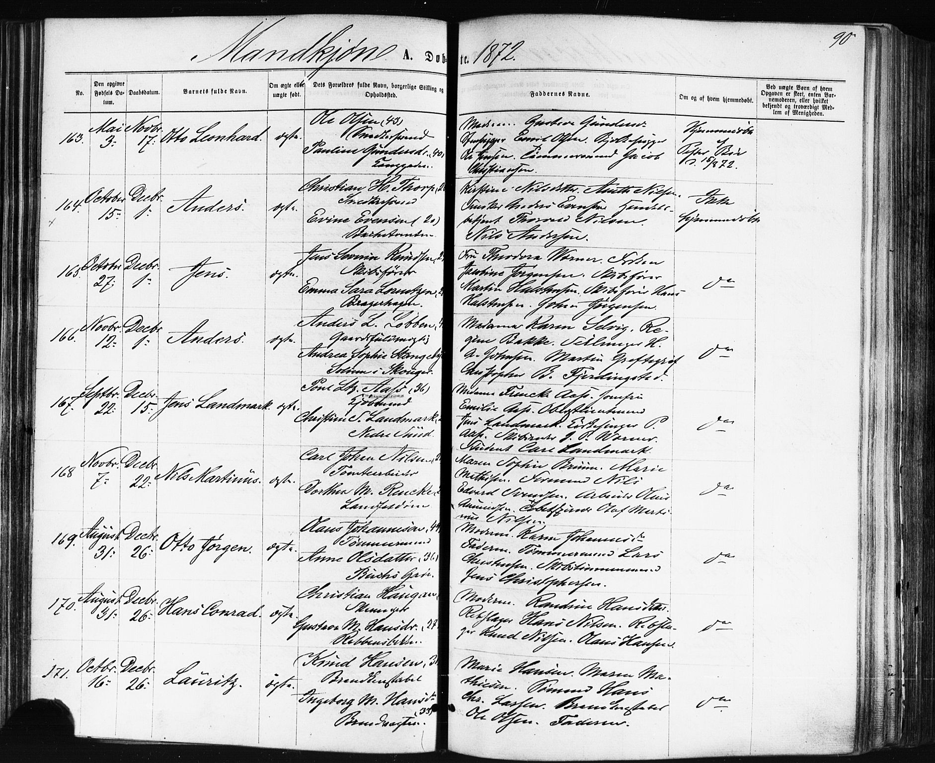 Bragernes kirkebøker, AV/SAKO-A-6/F/Fb/L0004: Parish register (official) no. II 4, 1869-1875, p. 90