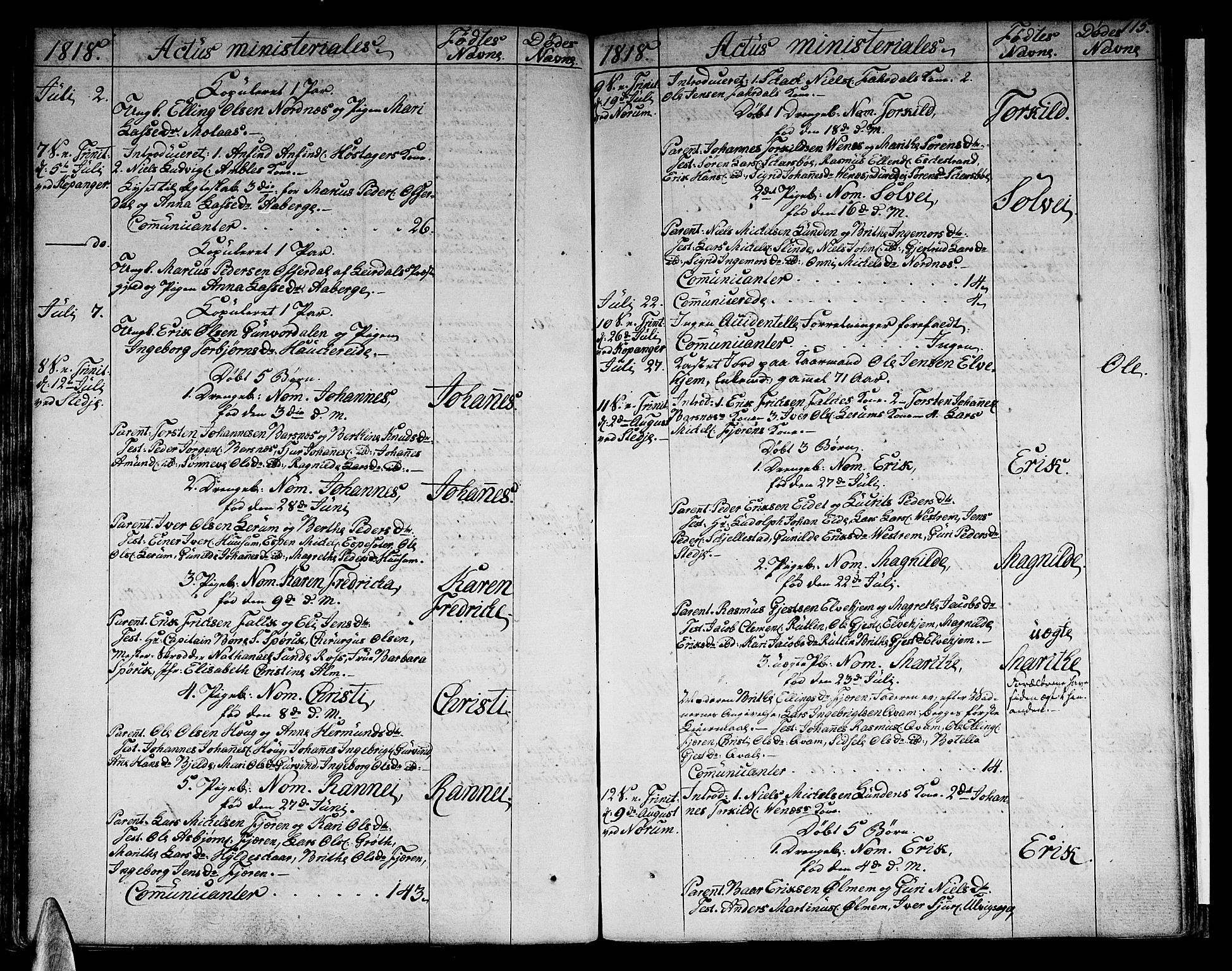 Sogndal sokneprestembete, AV/SAB-A-81301/H/Haa/Haaa/L0009: Parish register (official) no. A 9, 1809-1821, p. 115