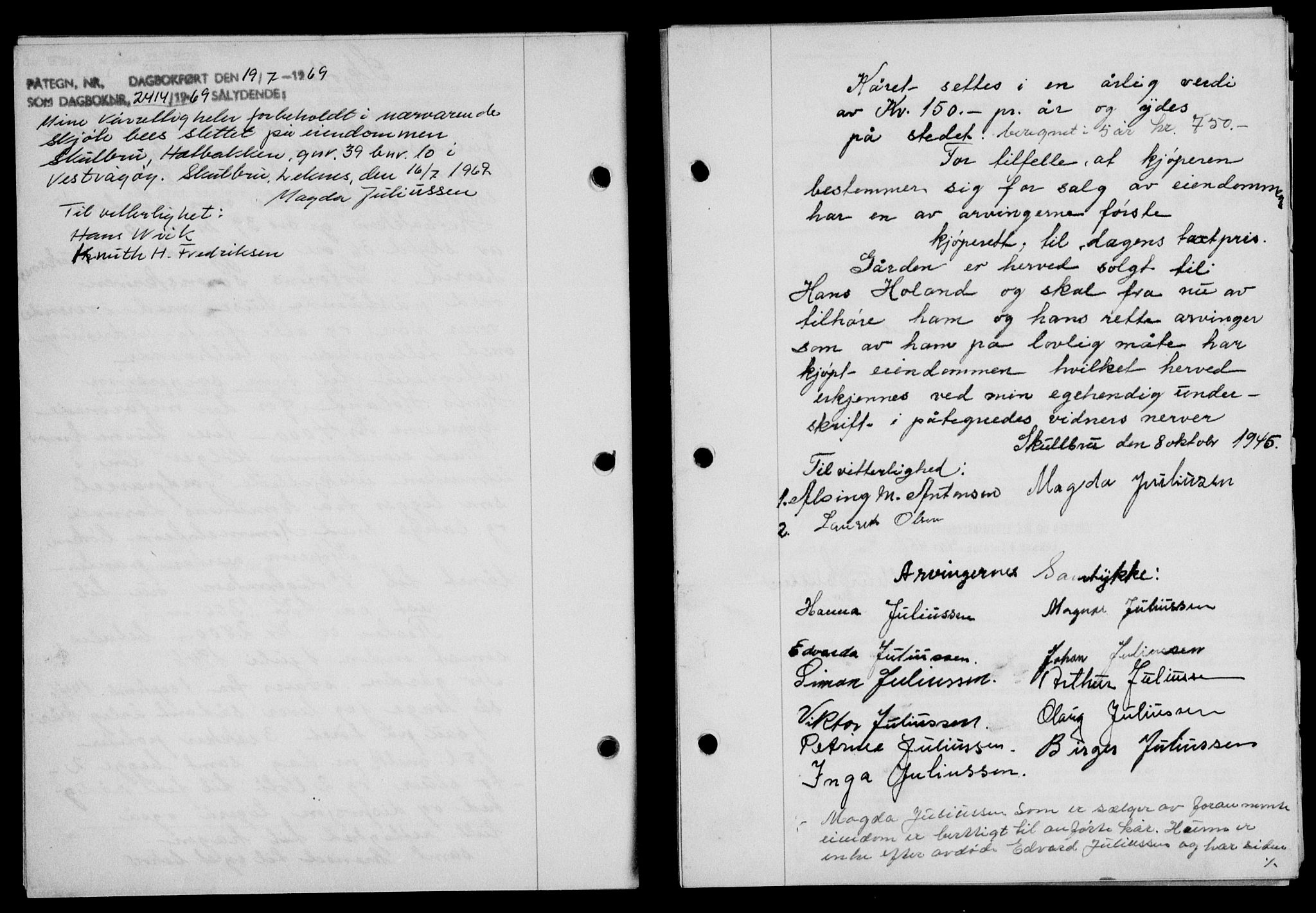 Lofoten sorenskriveri, SAT/A-0017/1/2/2C/L0013a: Mortgage book no. 13a, 1944-1946, Diary no: : 942/1945