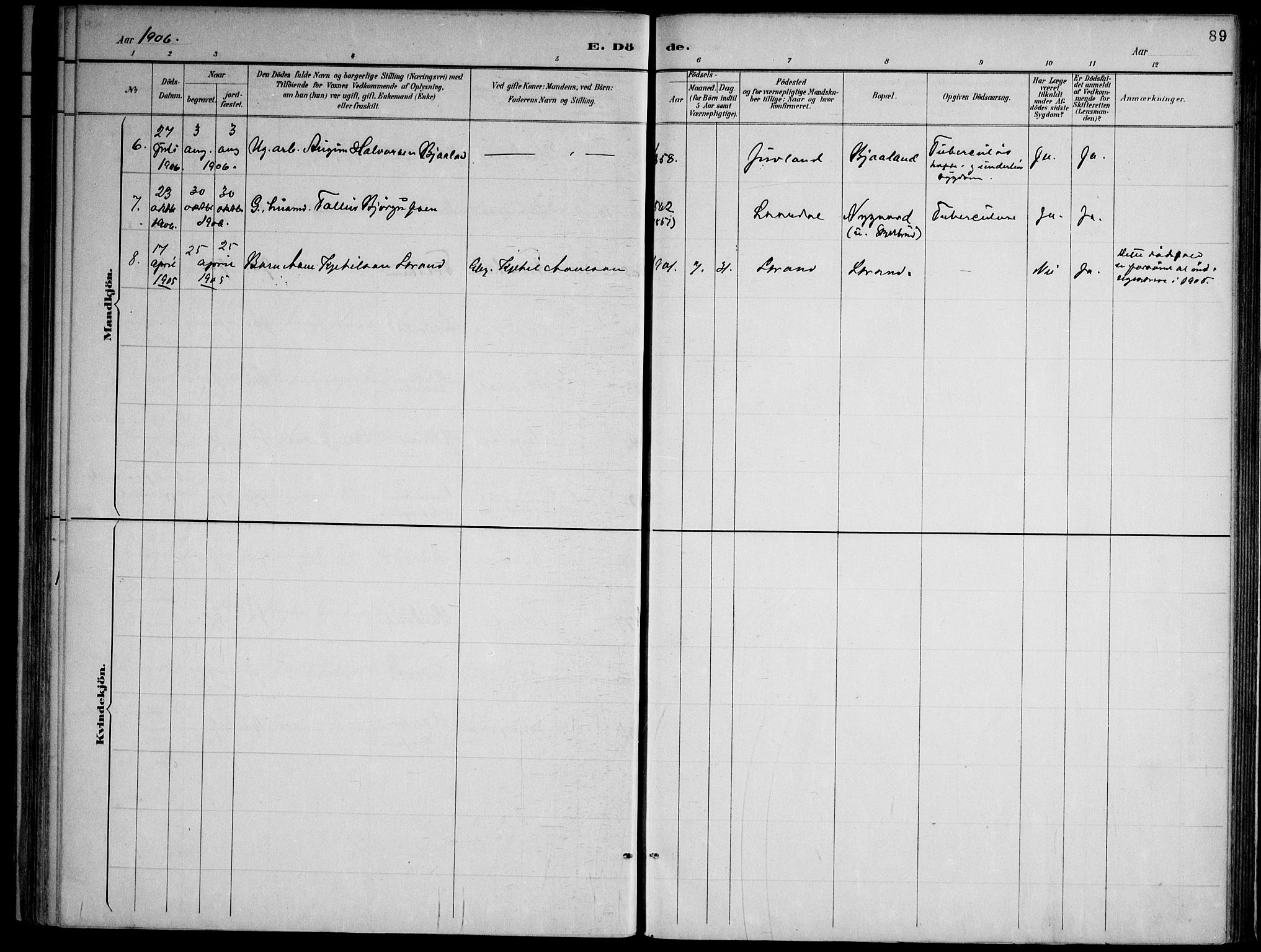 Lårdal kirkebøker, SAKO/A-284/F/Fa/L0007: Parish register (official) no. I 7, 1887-1906, p. 89
