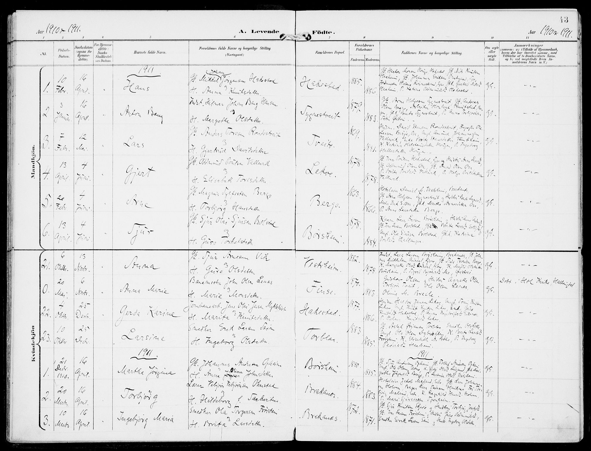 Ulvik sokneprestembete, SAB/A-78801/H/Haa: Parish register (official) no. B  2, 1898-1924, p. 43