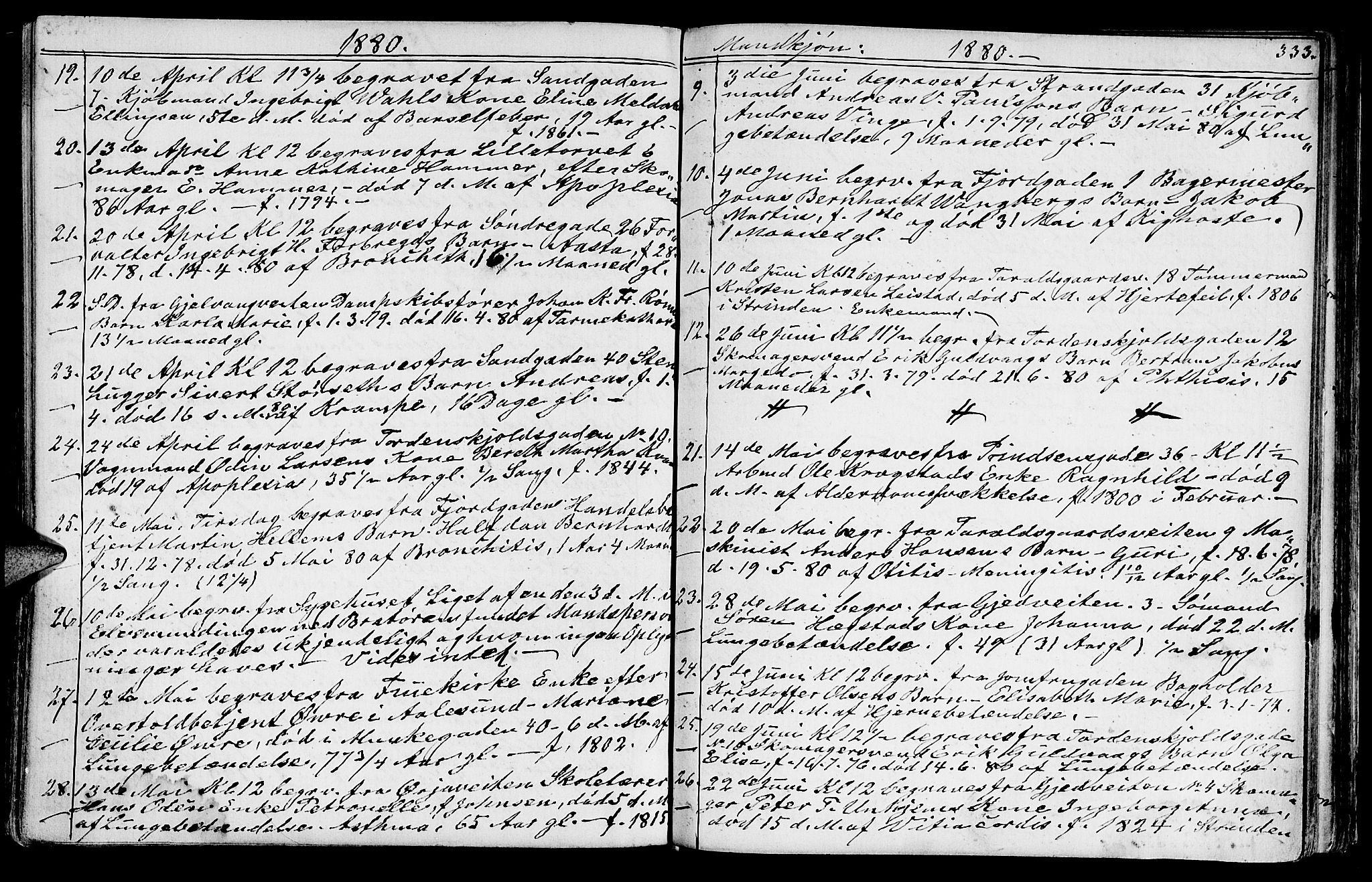 Ministerialprotokoller, klokkerbøker og fødselsregistre - Sør-Trøndelag, SAT/A-1456/602/L0142: Parish register (copy) no. 602C10, 1872-1894, p. 333