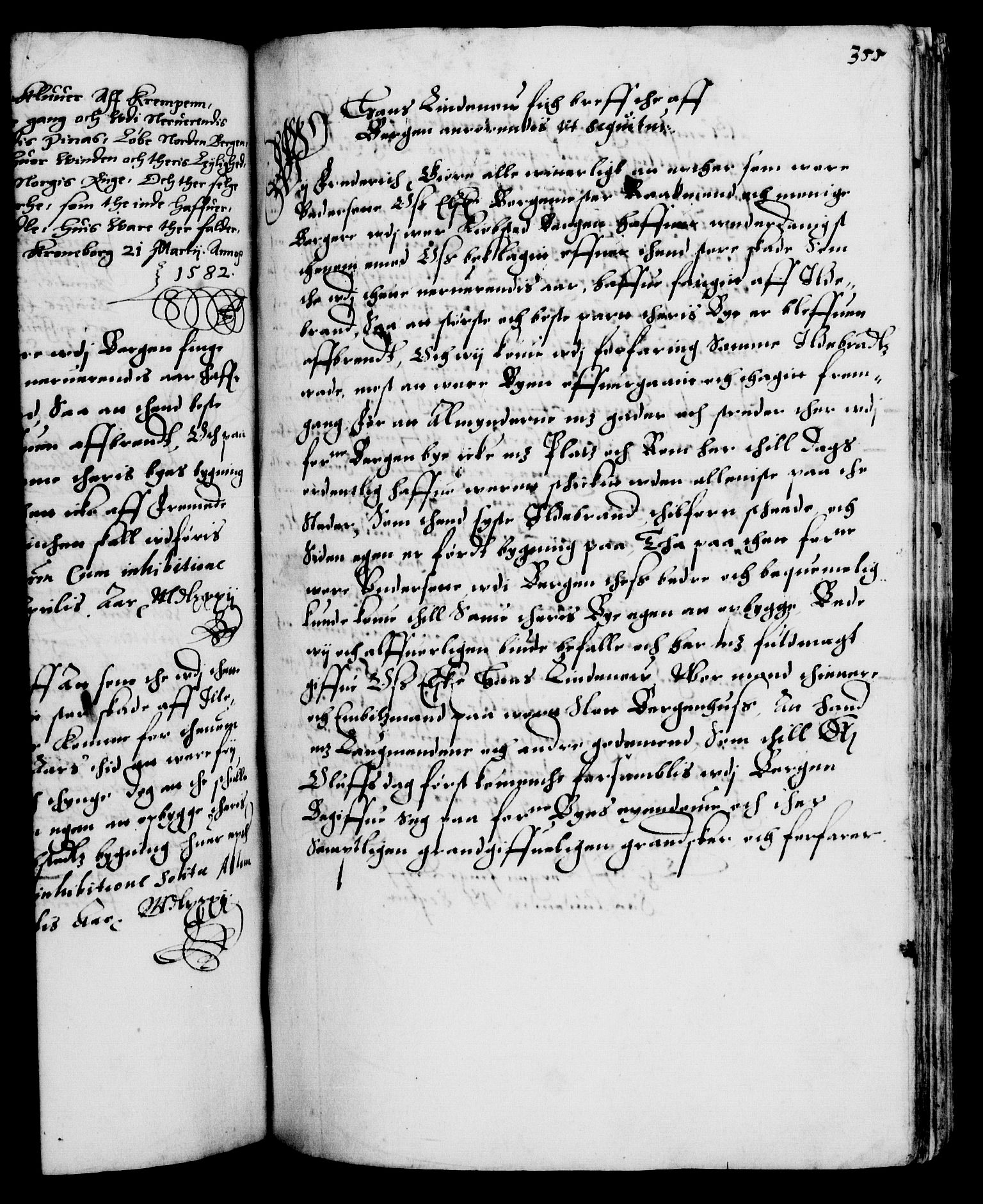 Danske Kanselli 1572-1799, RA/EA-3023/F/Fc/Fca/Fcaa/L0001: Norske registre (mikrofilm), 1572-1588, p. 355a