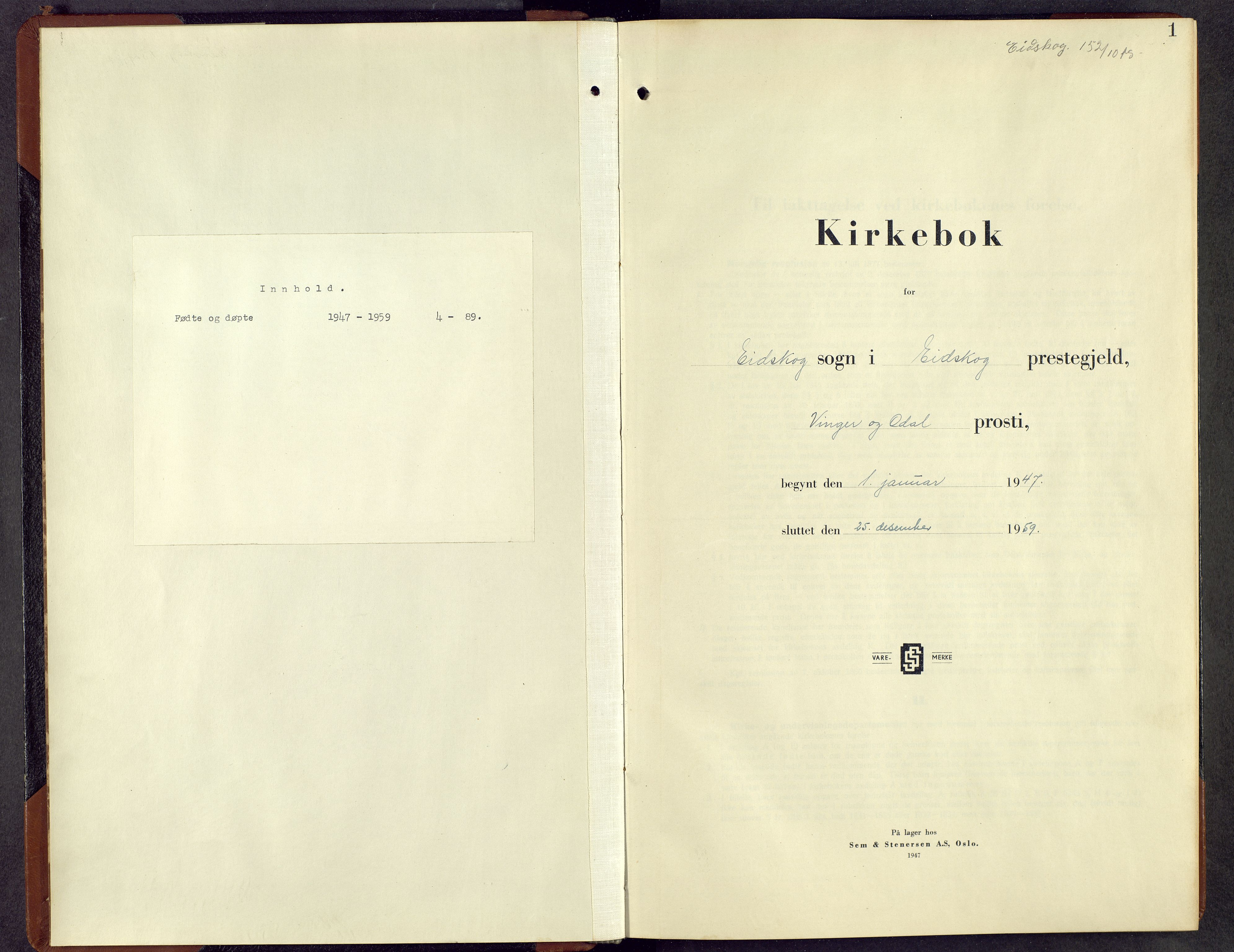 Eidskog prestekontor, AV/SAH-PREST-026/H/Ha/Hab/L0009: Parish register (copy) no. 9, 1947-1959, p. 1