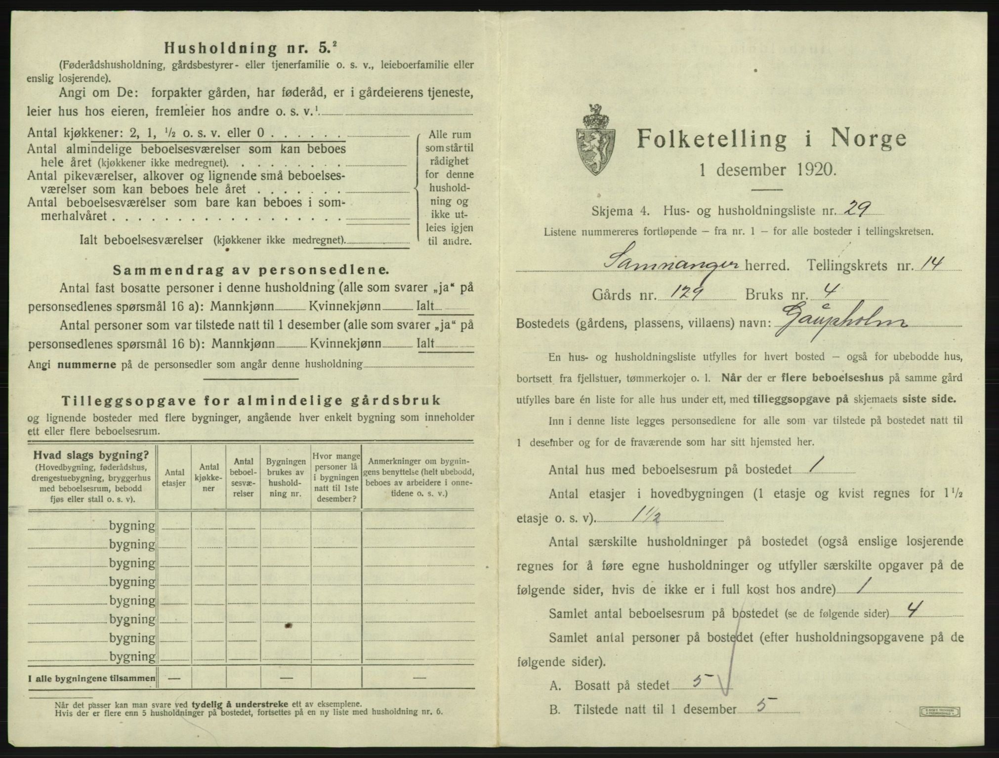 SAB, 1920 census for Samnanger, 1920, p. 837