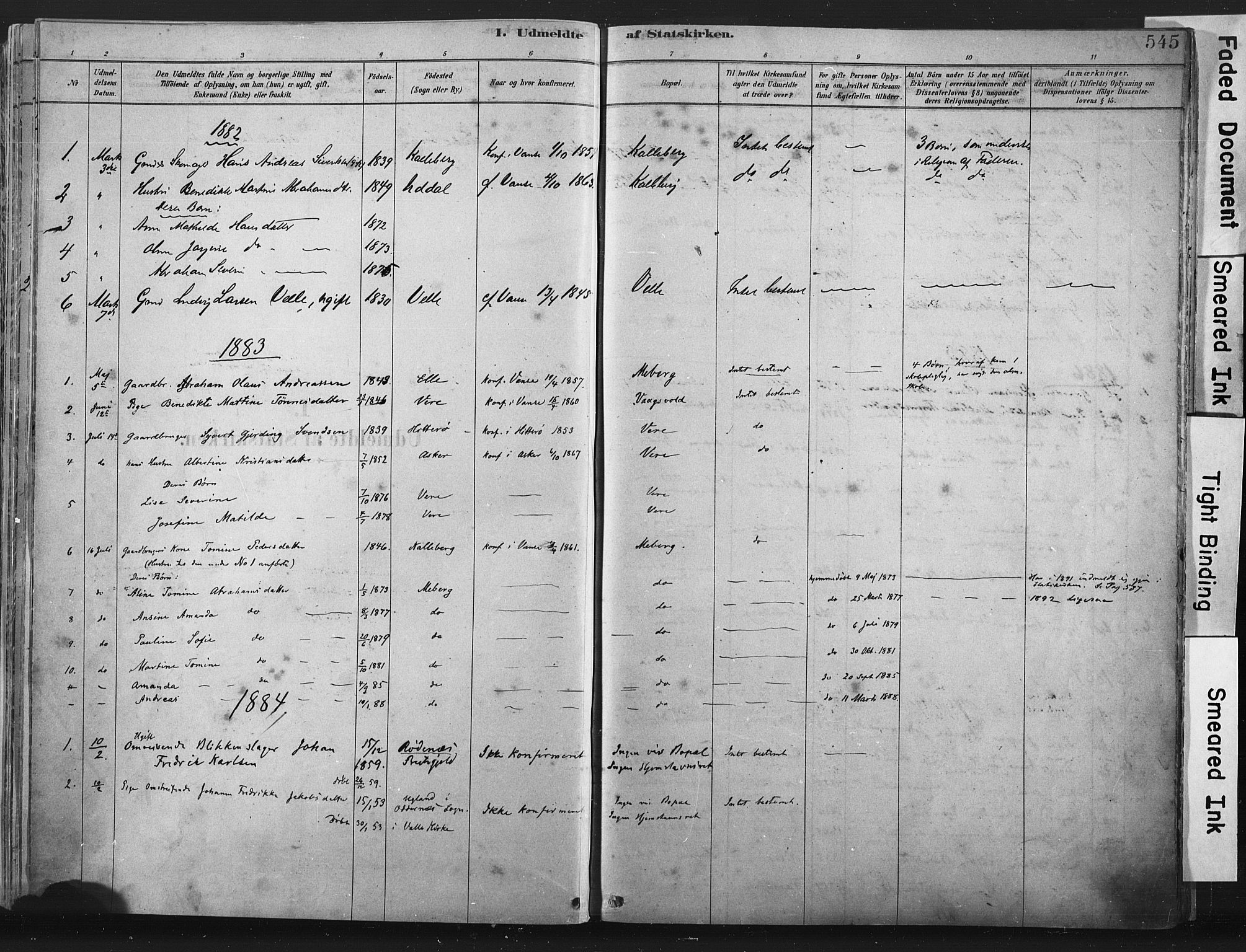 Lista sokneprestkontor, SAK/1111-0027/F/Fa/L0012: Parish register (official) no. A 12, 1879-1903, p. 545