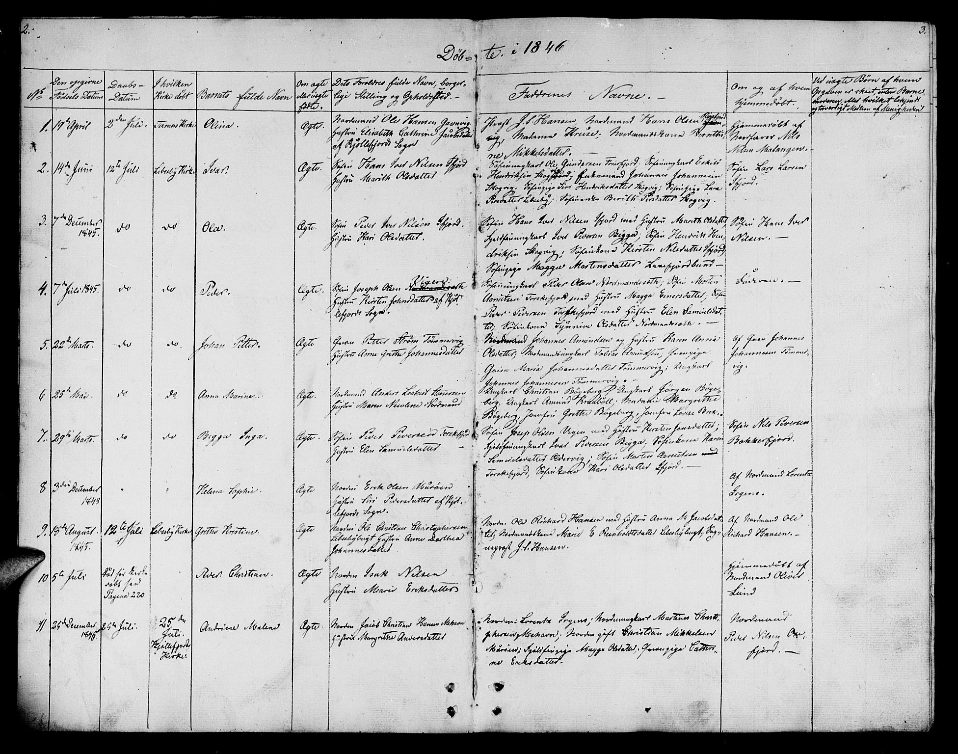Lebesby sokneprestkontor, AV/SATØ-S-1353/H/Hb/L0001klokker: Parish register (copy) no. 1, 1846-1862, p. 2-3