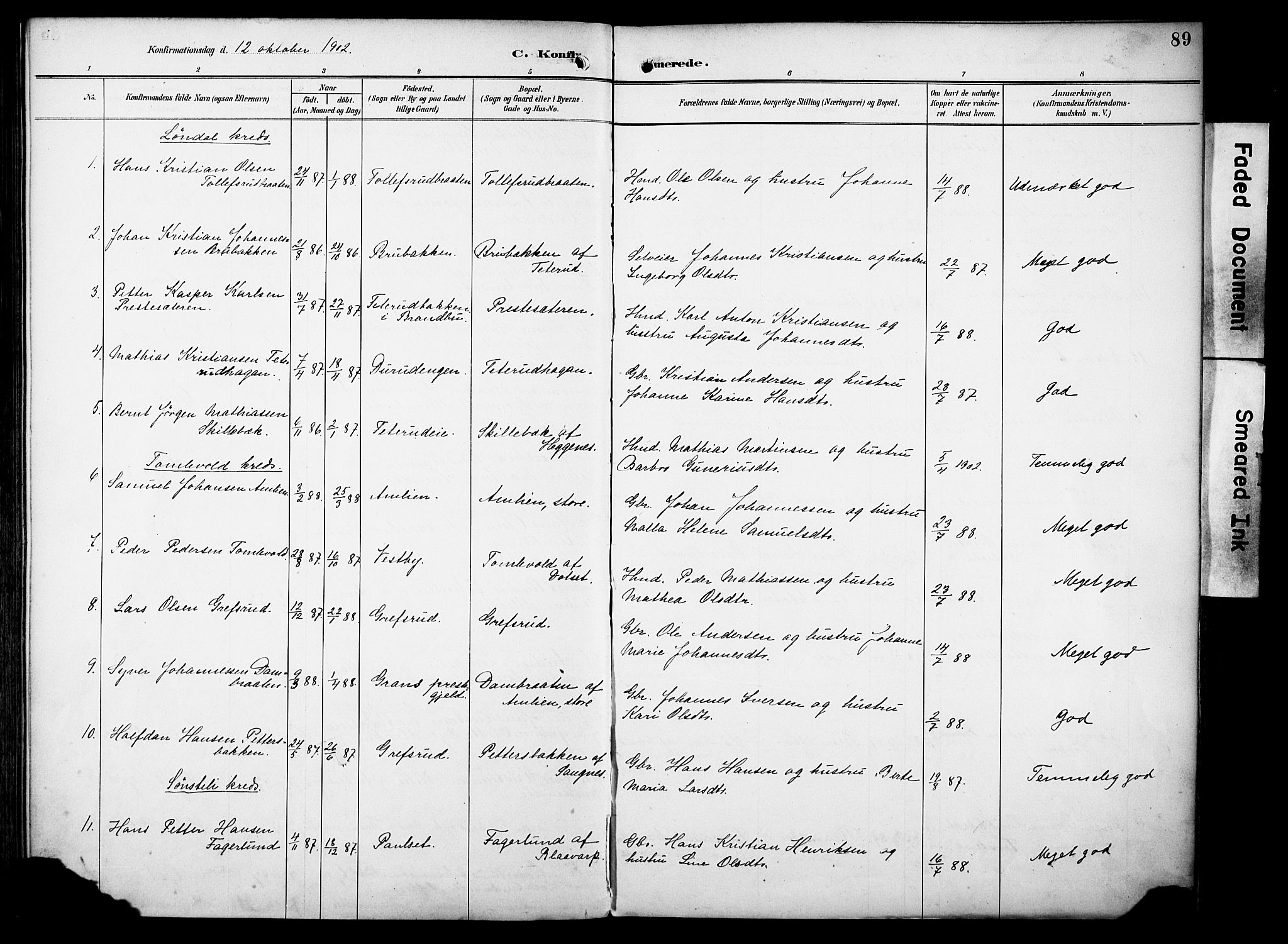 Vestre Toten prestekontor, SAH/PREST-108/H/Ha/Haa/L0012: Parish register (official) no. 12, 1890-1906, p. 89