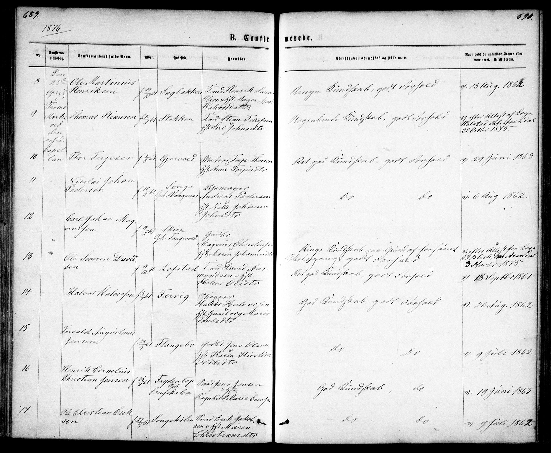 Tromøy sokneprestkontor, AV/SAK-1111-0041/F/Fa/L0008: Parish register (official) no. A 8, 1870-1877, p. 689-690