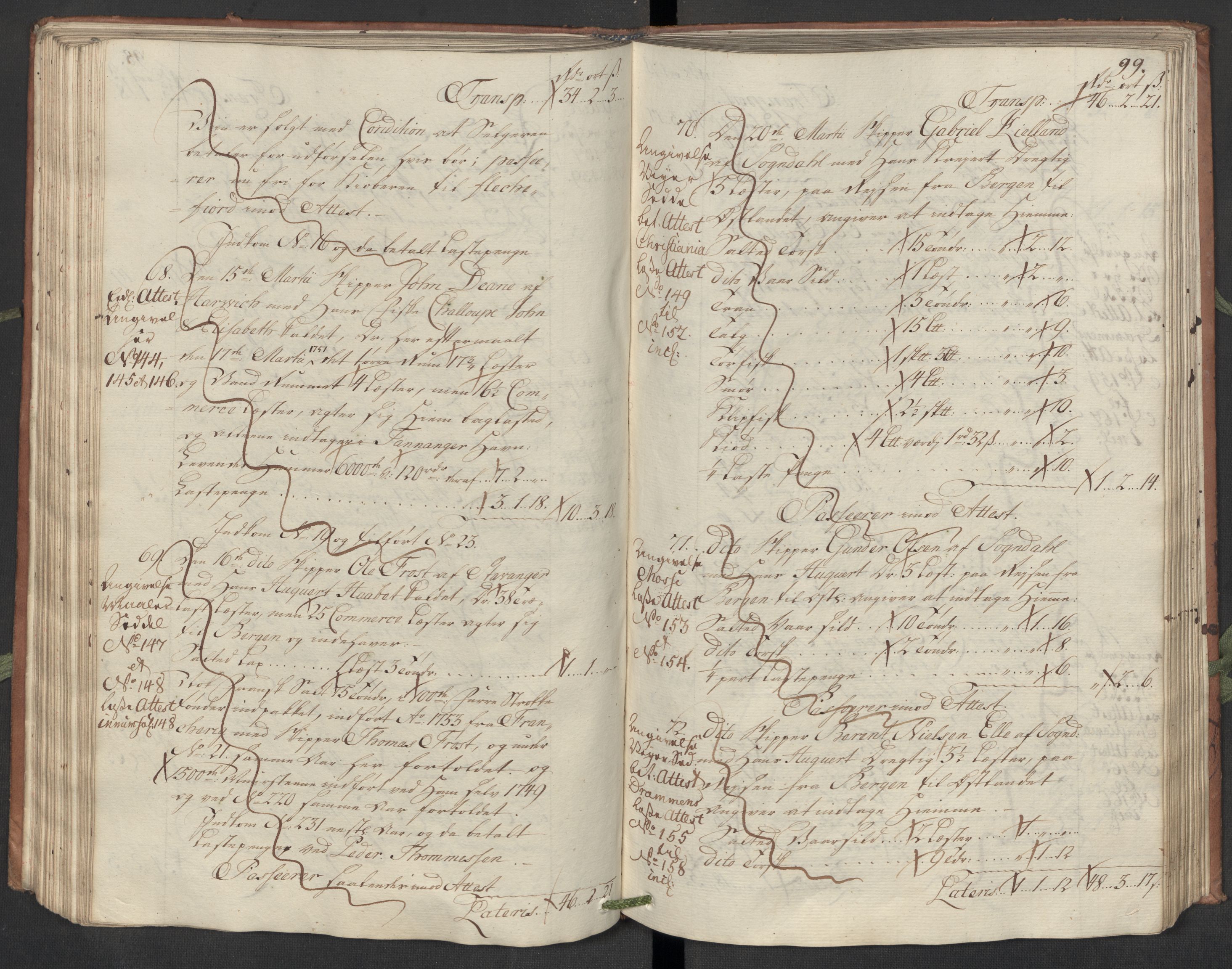 Generaltollkammeret, tollregnskaper, AV/RA-EA-5490/R22/L0018/0001: Tollregnskaper Stavanger / Hovedtollbok, 1756, p. 98b-99a