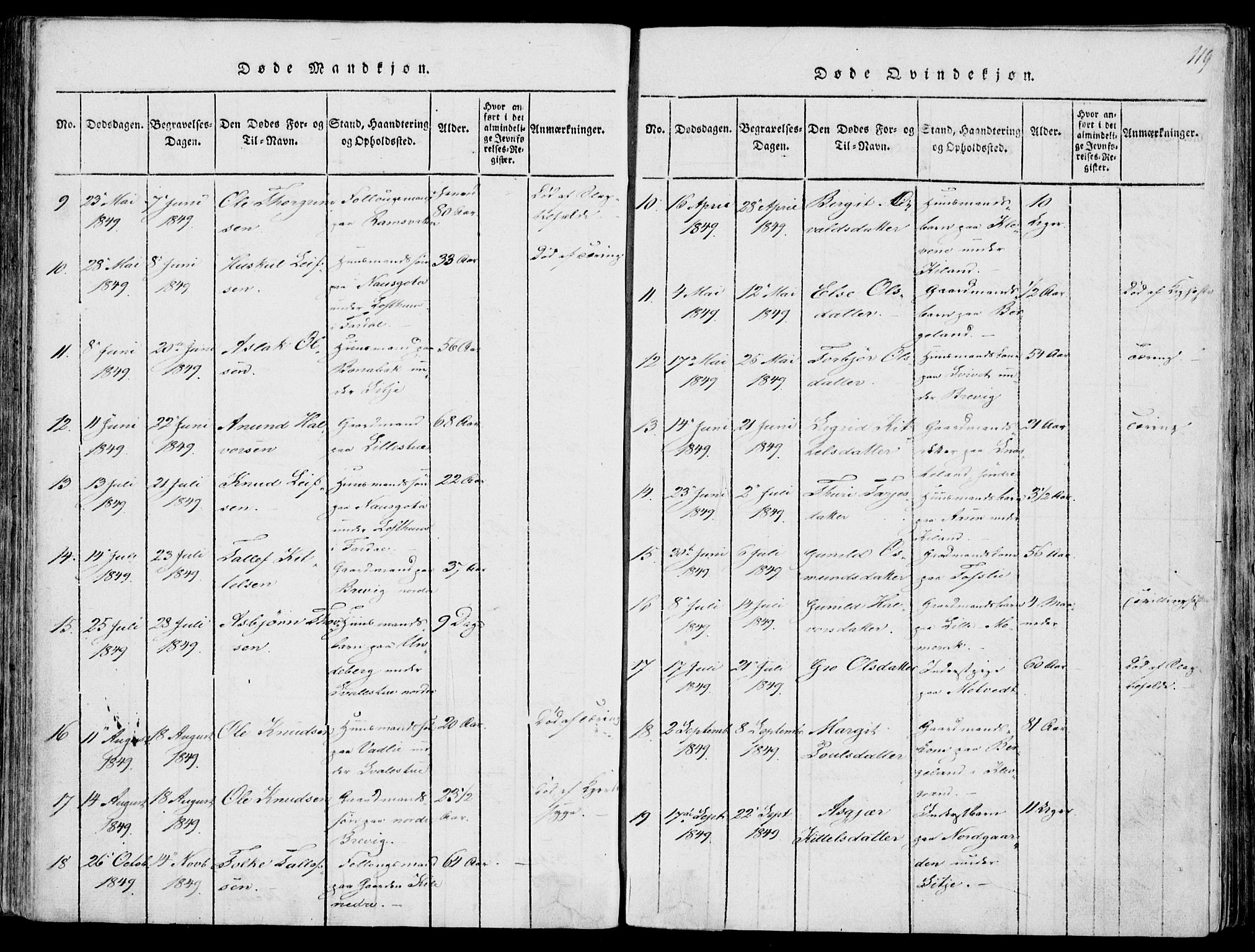 Fyresdal kirkebøker, SAKO/A-263/F/Fa/L0004: Parish register (official) no. I 4, 1815-1854, p. 119