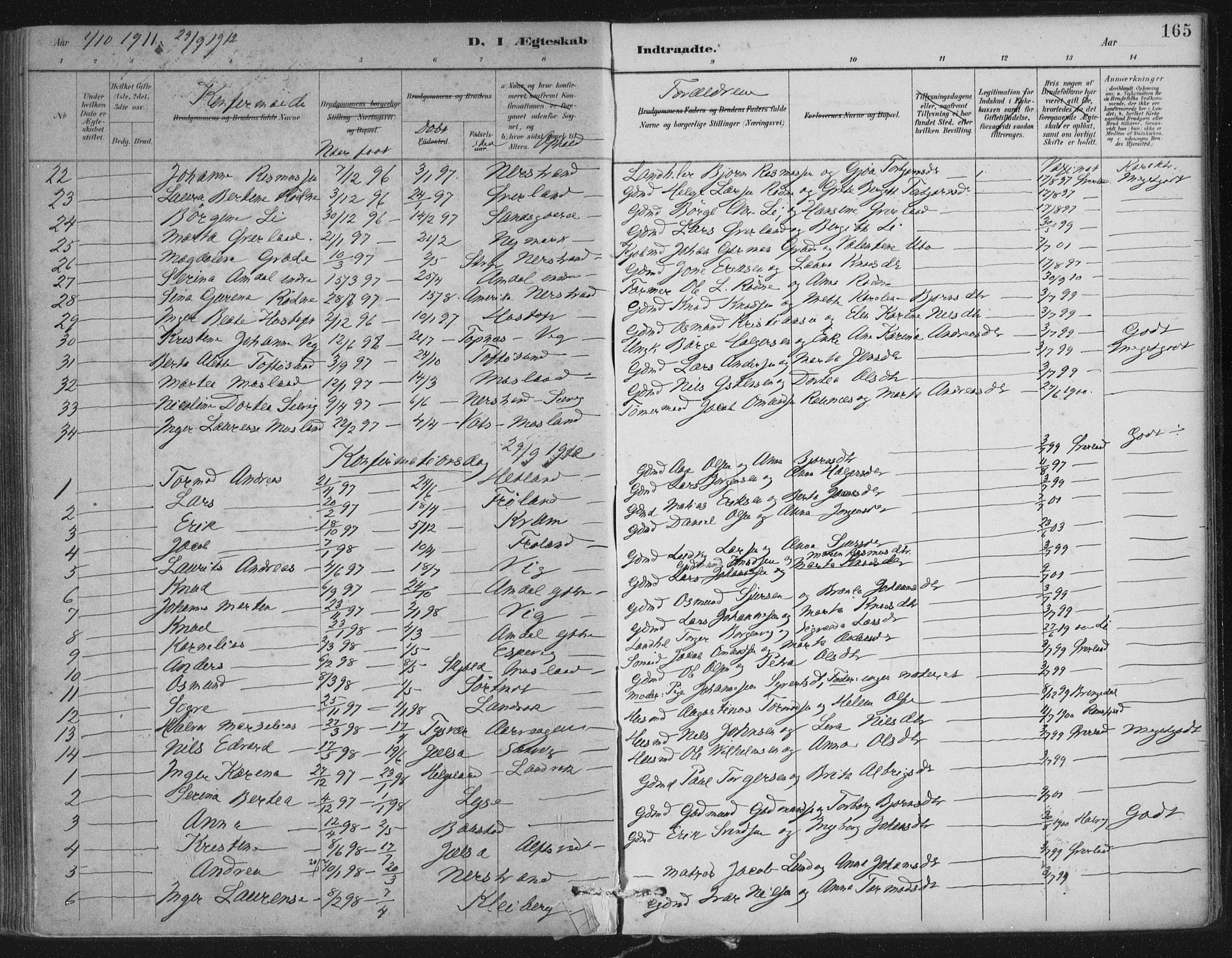 Nedstrand sokneprestkontor, SAST/A-101841/01/IV: Parish register (official) no. A 12, 1887-1915, p. 165