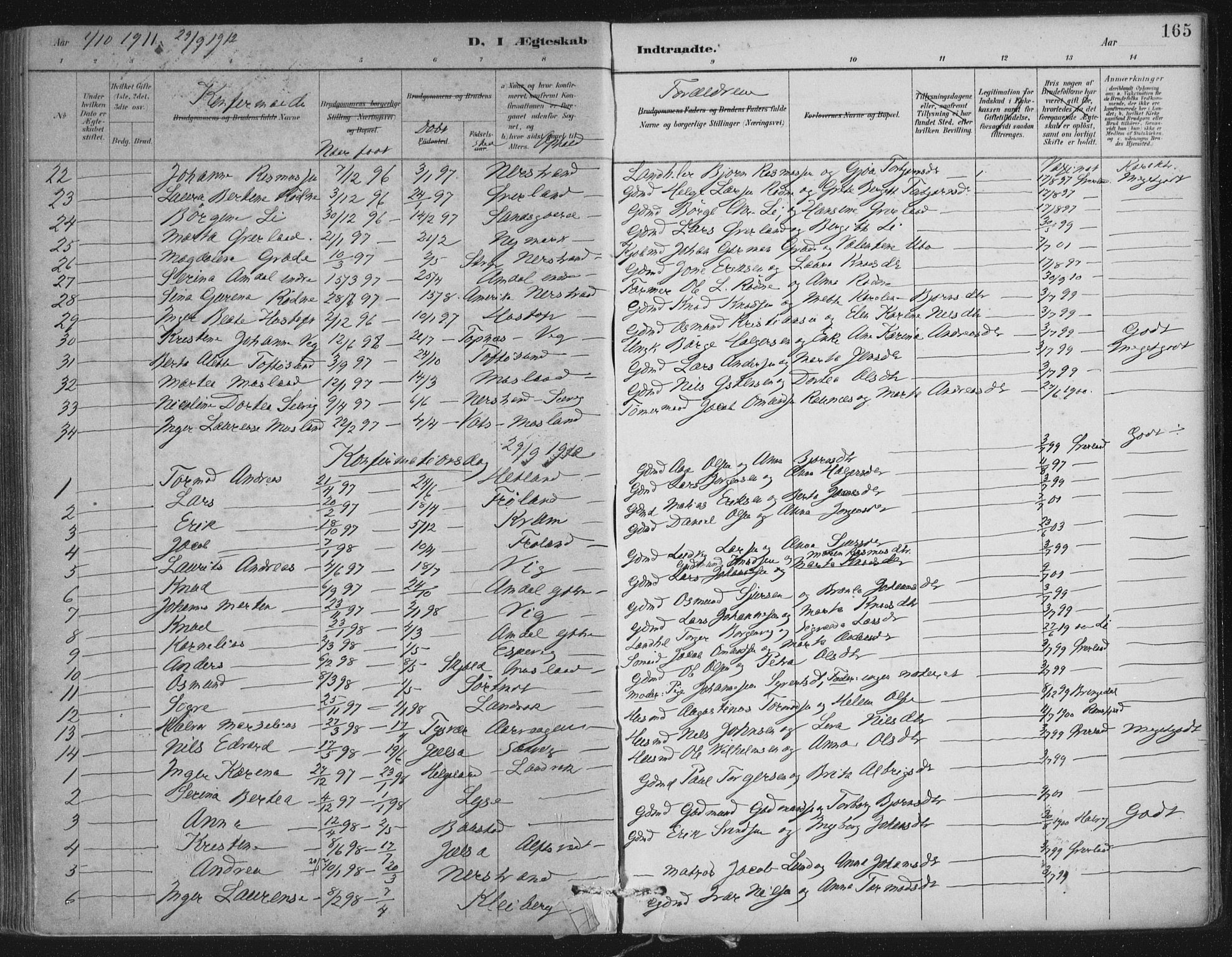 Nedstrand sokneprestkontor, AV/SAST-A-101841/01/IV: Parish register (official) no. A 12, 1887-1915, p. 165