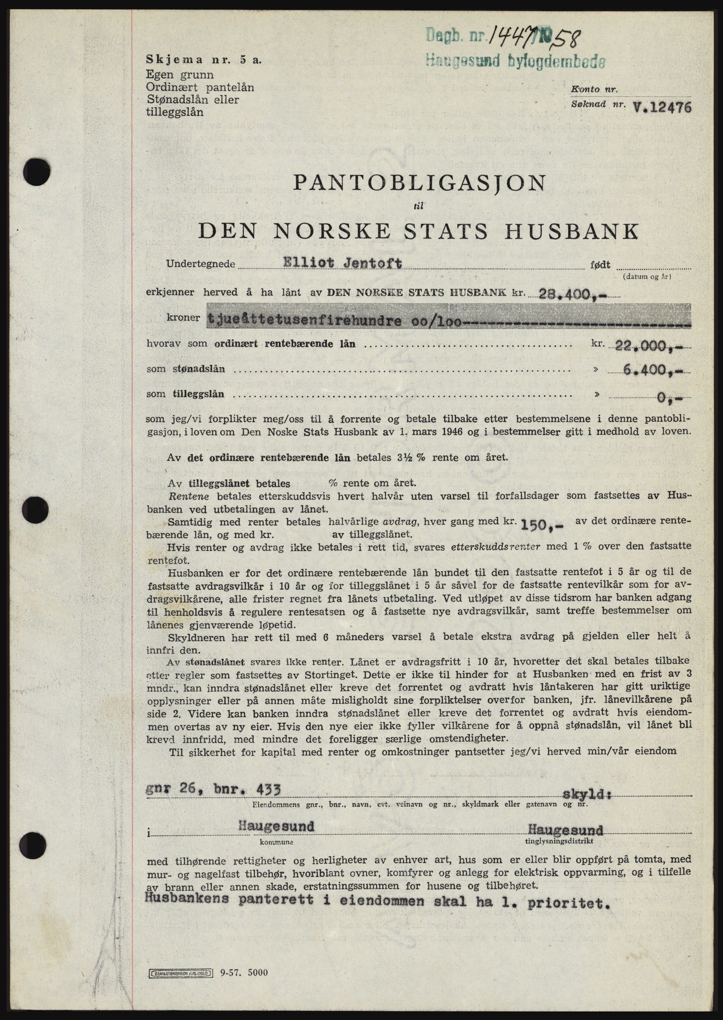 Haugesund tingrett, SAST/A-101415/01/II/IIC/L0044: Mortgage book no. B 44, 1958-1959, Diary no: : 1447/1958
