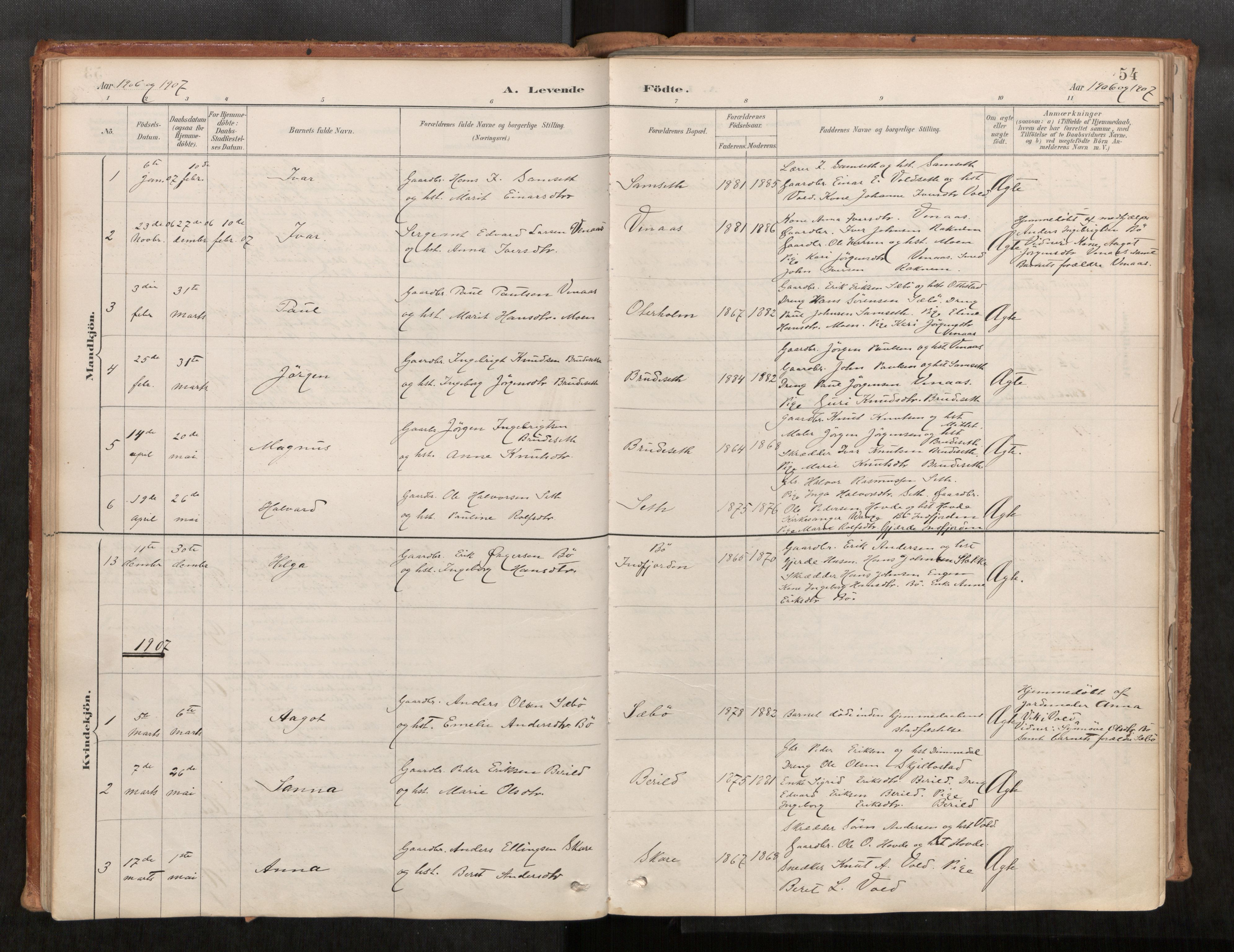 Ministerialprotokoller, klokkerbøker og fødselsregistre - Møre og Romsdal, SAT/A-1454/543/L0568: Parish register (official) no. 543A03, 1885-1915, p. 54