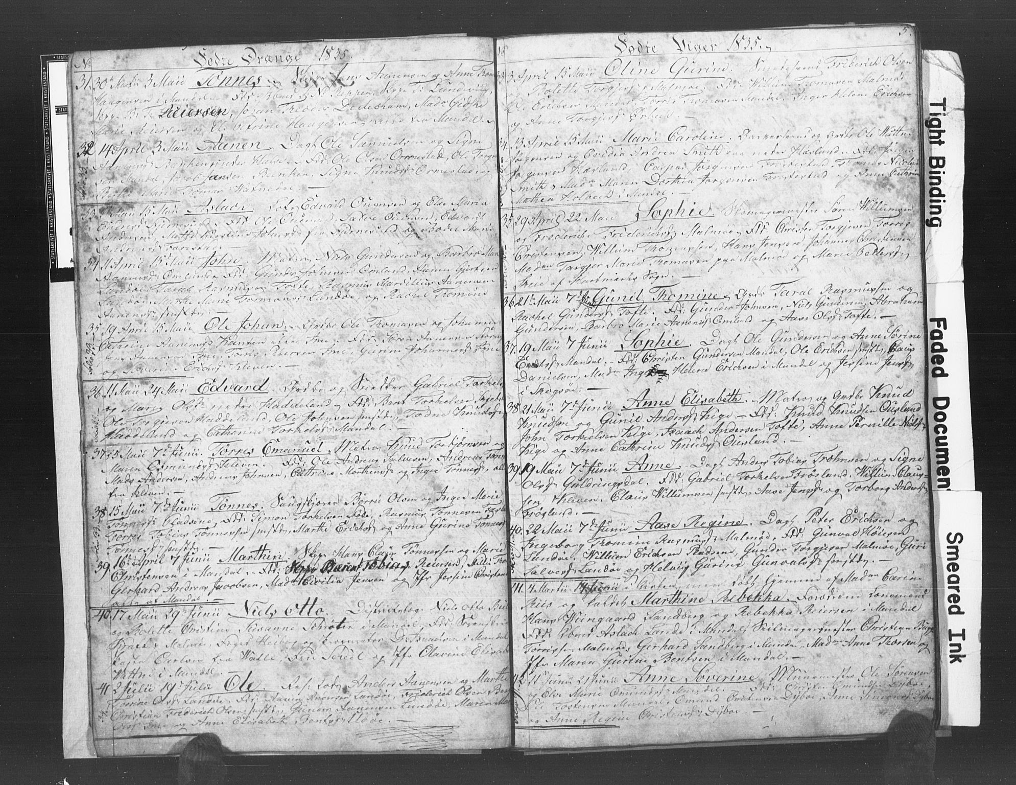 Mandal sokneprestkontor, SAK/1111-0030/F/Fb/Fba/L0003: Parish register (copy) no. B 1C, 1834-1838, p. 5