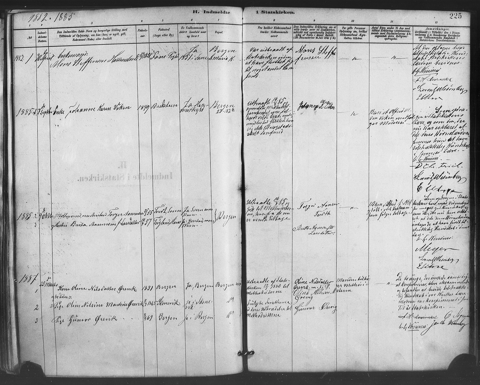 Mariakirken Sokneprestembete, SAB/A-76901/H/Haa/L0007: Parish register (official) no. A 7, 1878-1893, p. 225