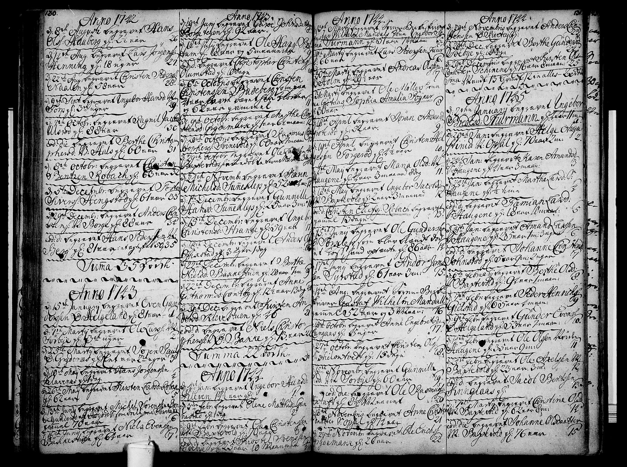 Våle kirkebøker, AV/SAKO-A-334/F/Fa/L0003: Parish register (official) no. I 3, 1732-1773, p. 130-131