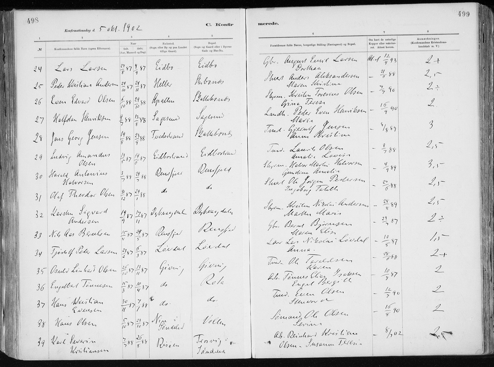 Dypvåg sokneprestkontor, AV/SAK-1111-0007/F/Fa/Faa/L0008: Parish register (official) no. A 8, 1885-1906, p. 498-499