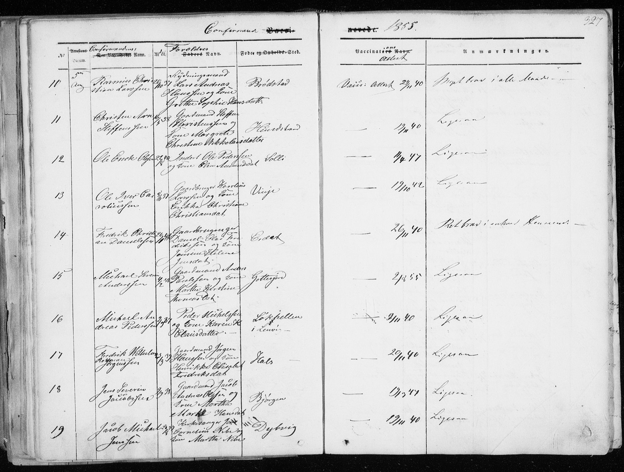 Tranøy sokneprestkontor, AV/SATØ-S-1313/I/Ia/Iaa/L0006kirke: Parish register (official) no. 6, 1844-1855, p. 327