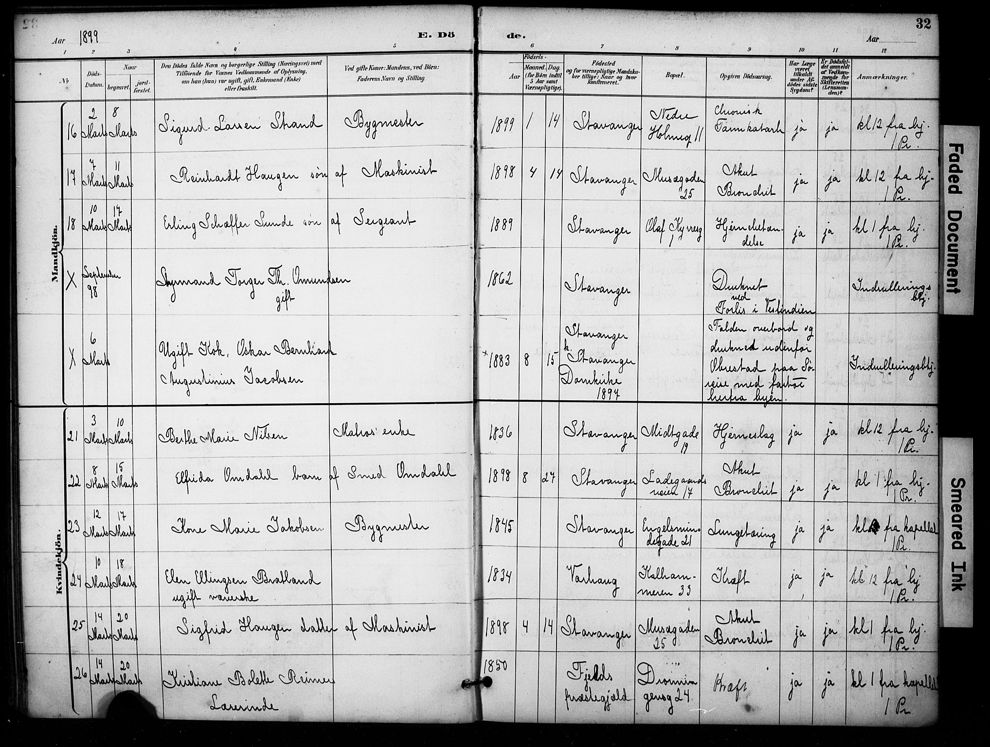 Domkirken sokneprestkontor, AV/SAST-A-101812/001/30/30BA/L0032: Parish register (official) no. A 31, 1896-1917, p. 32