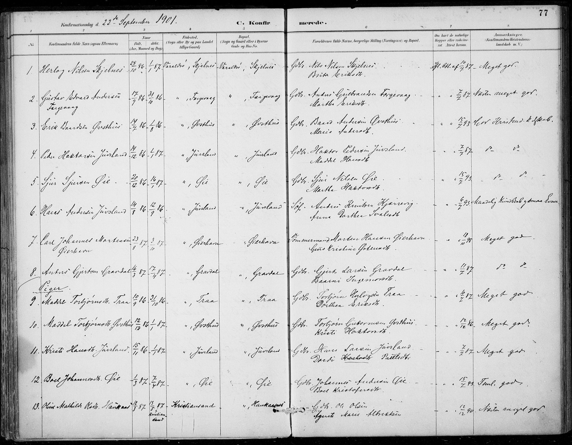 Strandebarm sokneprestembete, SAB/A-78401/H/Haa: Parish register (official) no. D  1, 1886-1912, p. 77