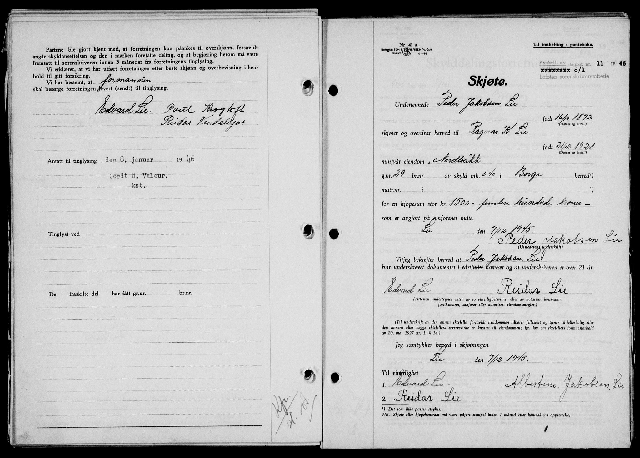 Lofoten sorenskriveri, SAT/A-0017/1/2/2C/L0013a: Mortgage book no. 13a, 1944-1946, Diary no: : 11/1946