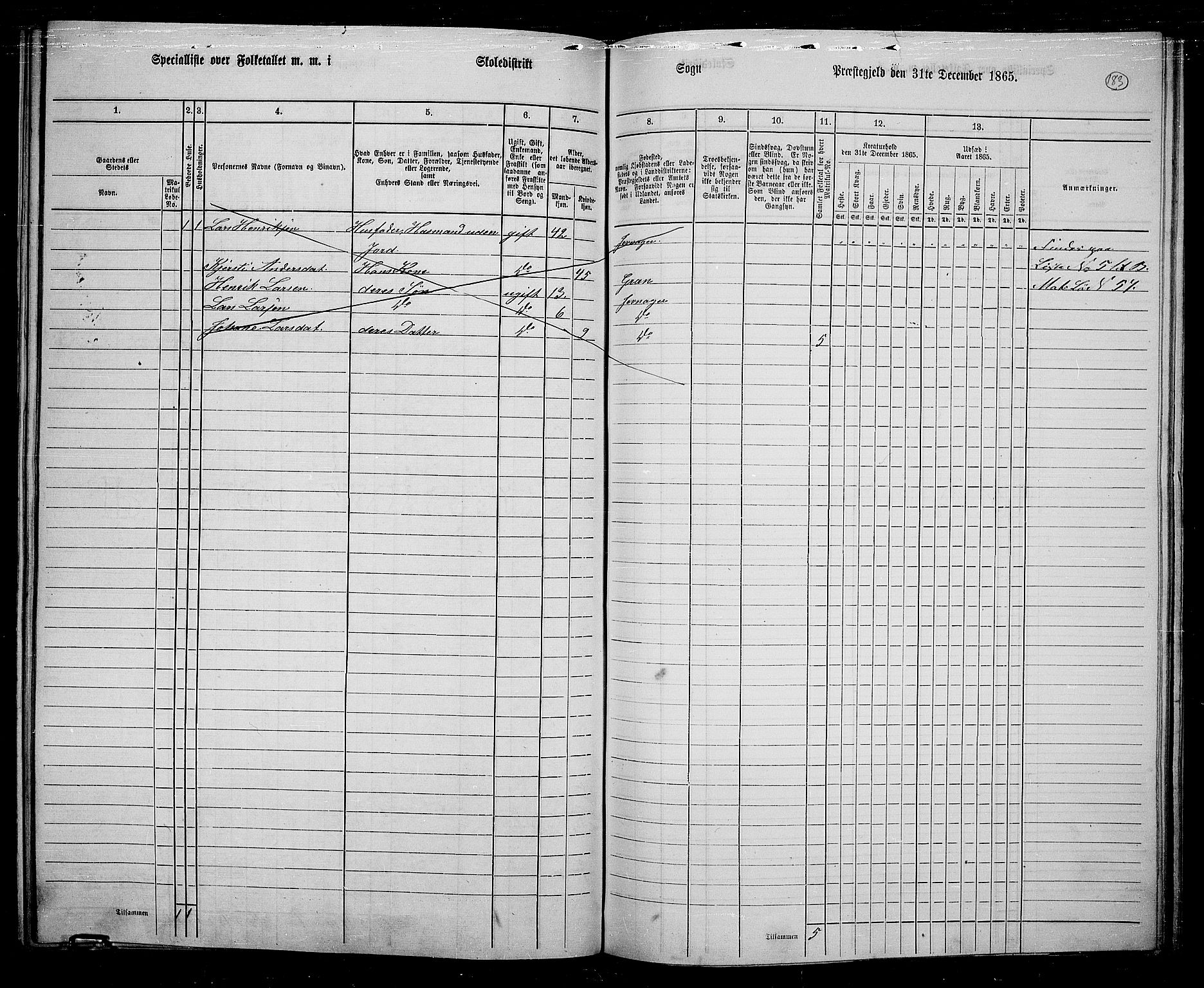 RA, 1865 census for Jevnaker, 1865, p. 169