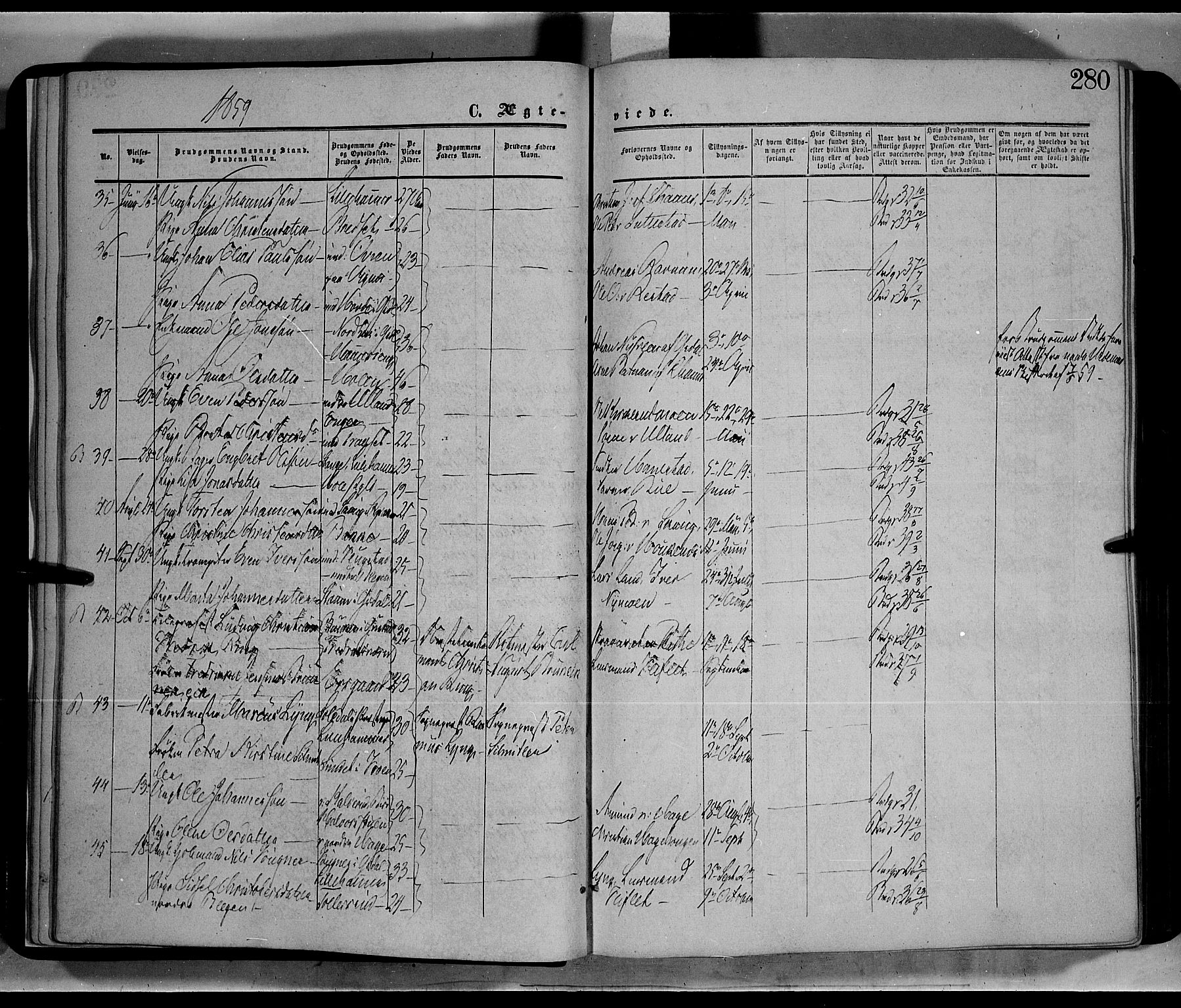 Fåberg prestekontor, AV/SAH-PREST-086/H/Ha/Haa/L0006: Parish register (official) no. 6B, 1855-1867, p. 280