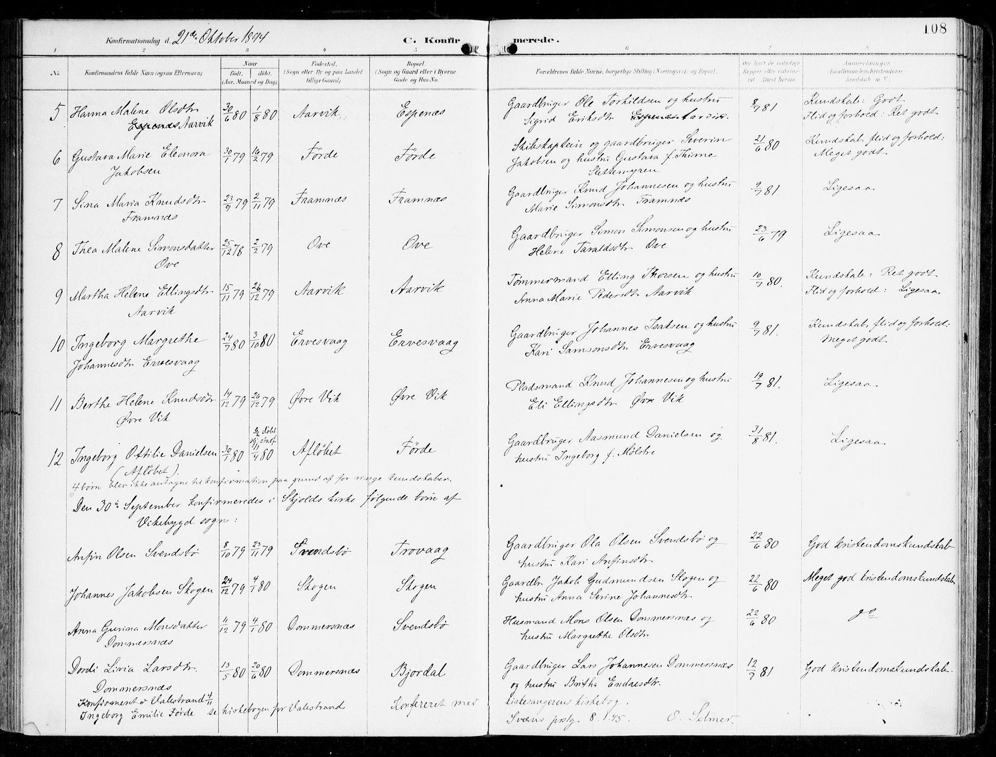 Sveio Sokneprestembete, SAB/A-78501/H/Haa: Parish register (official) no. D 2, 1894-1916, p. 108