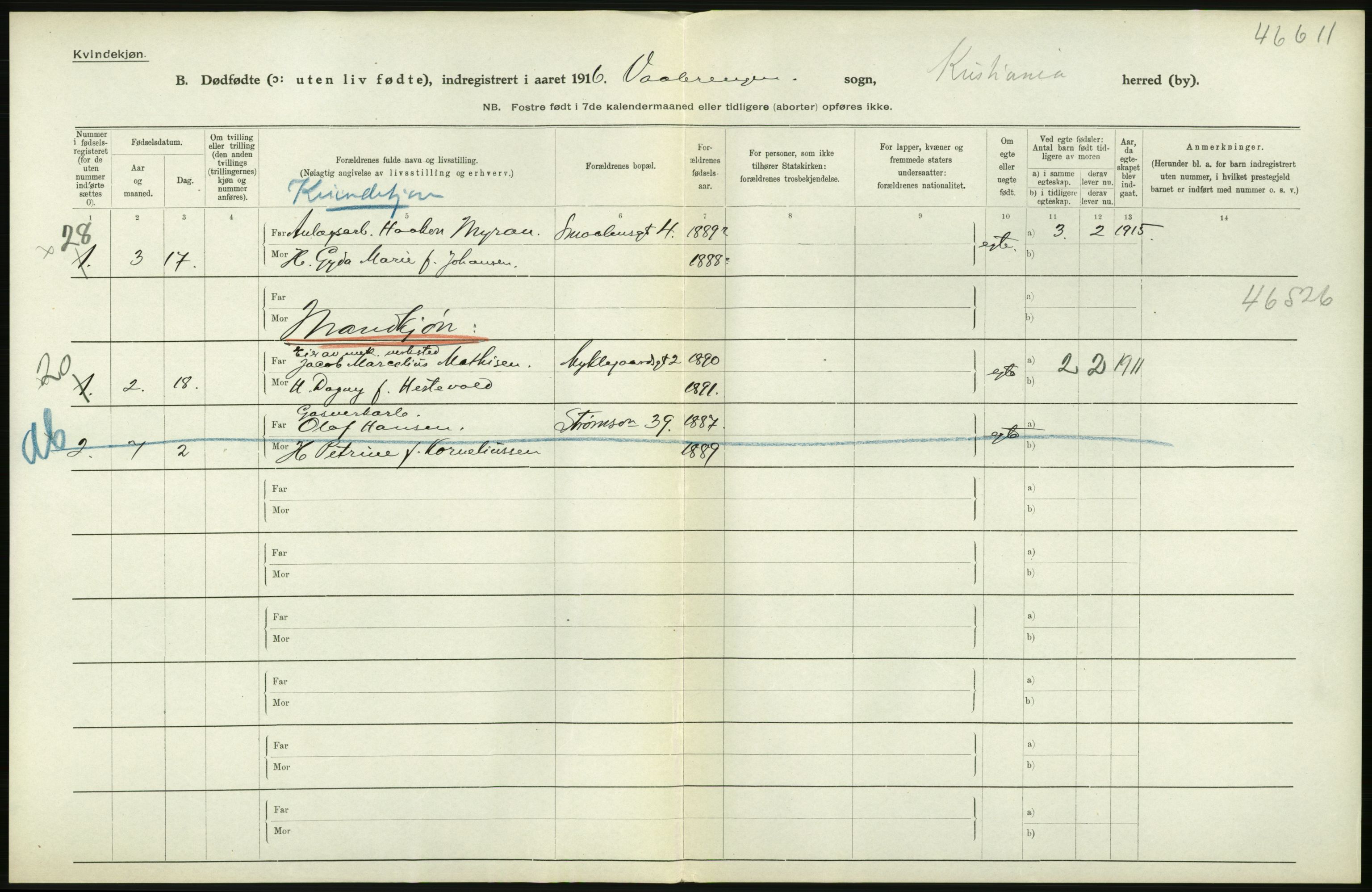 Statistisk sentralbyrå, Sosiodemografiske emner, Befolkning, RA/S-2228/D/Df/Dfb/Dfbf/L0010: Kristiania: Døde, dødfødte., 1916, p. 610