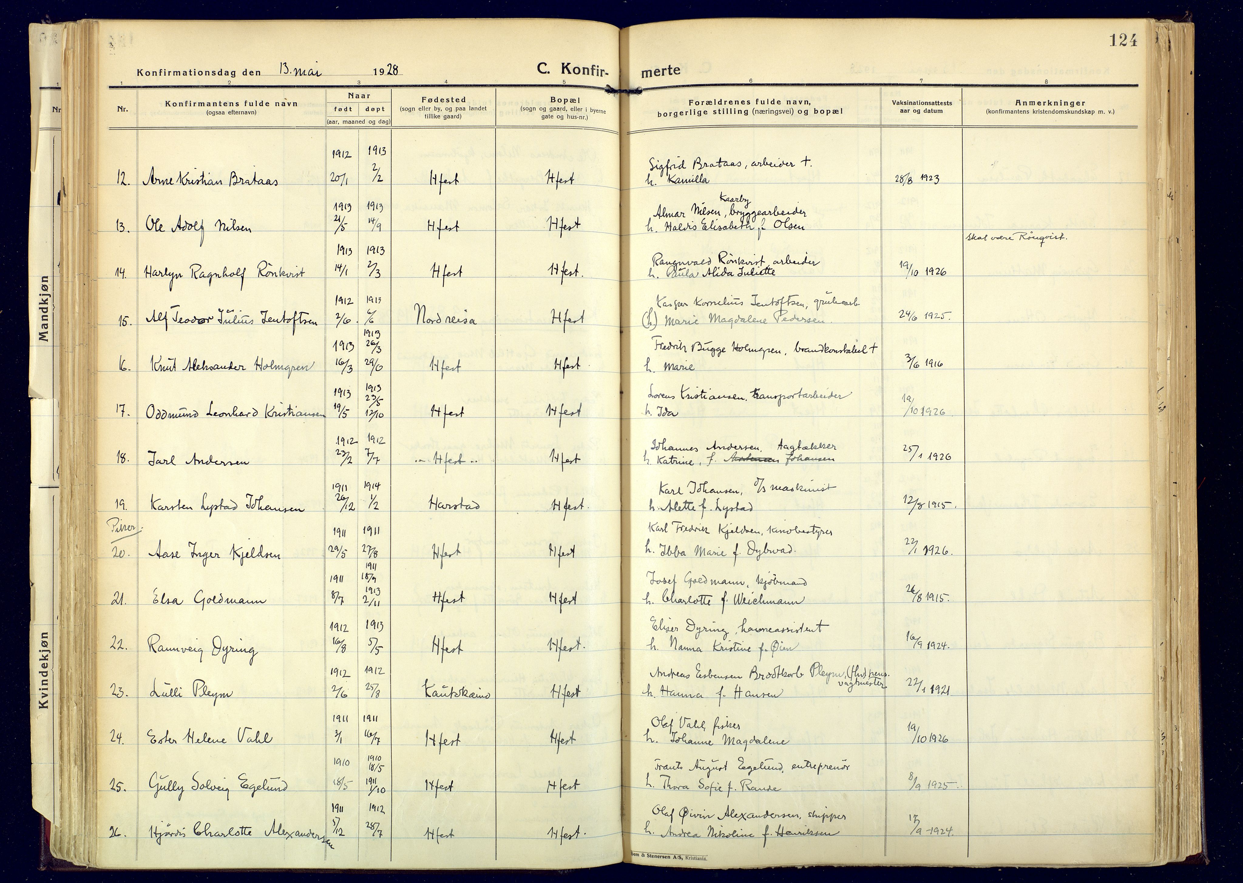 Hammerfest sokneprestkontor, SATØ/S-1347: Parish register (official) no. 17, 1923-1933, p. 124
